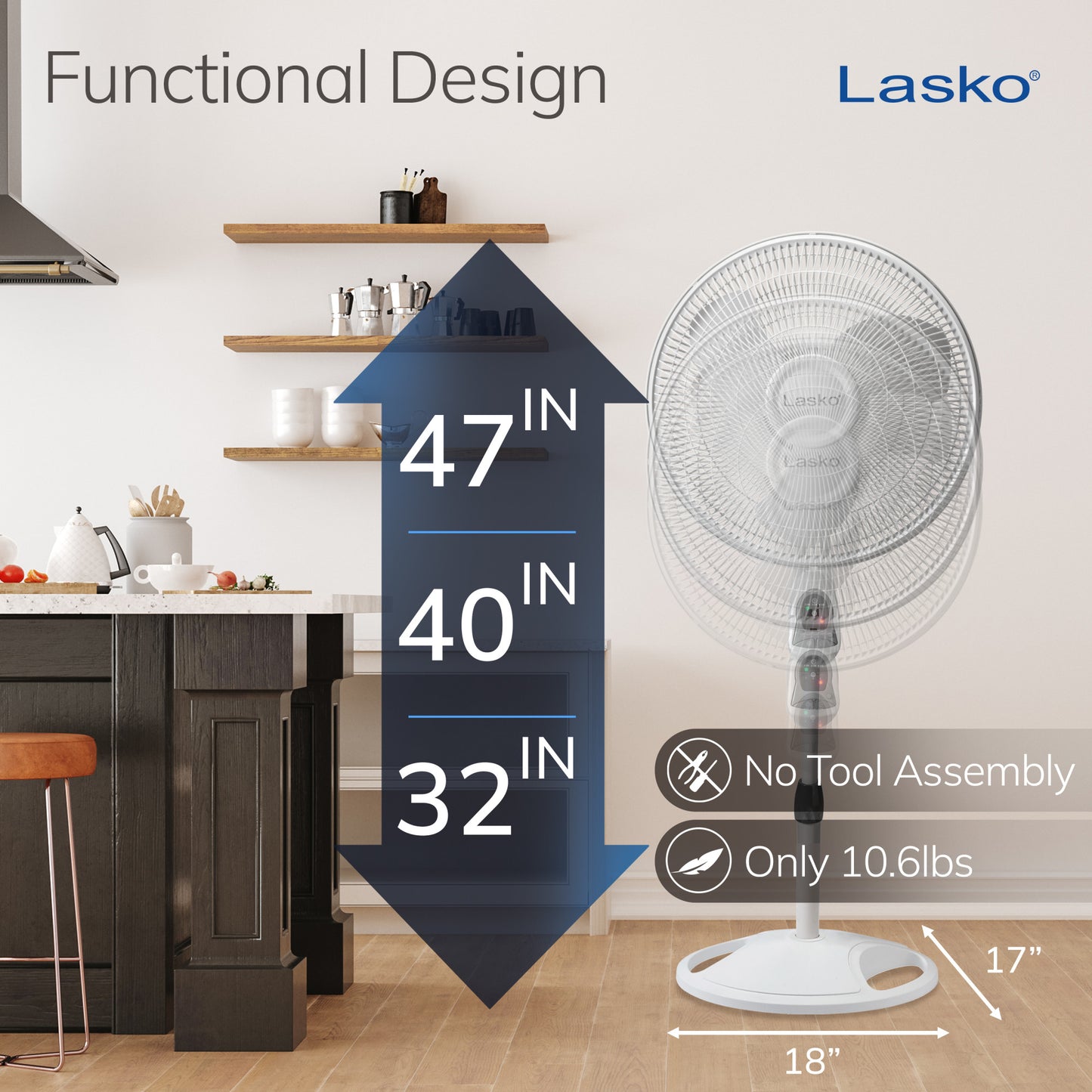 Lasko 16" Oscillating 3-Speed Pedestal Fan with Remote Control, 1646, White