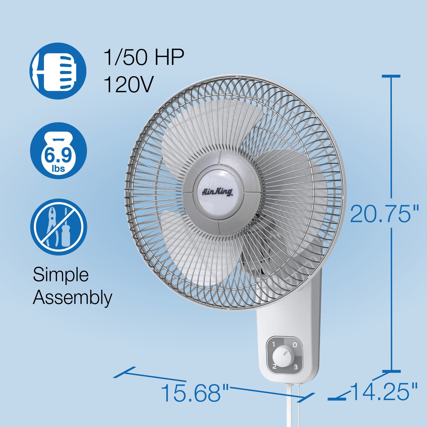 Air King 12" 1/50 HP Commercial Grade Wall Mount Fan (3-speed, manual, white)