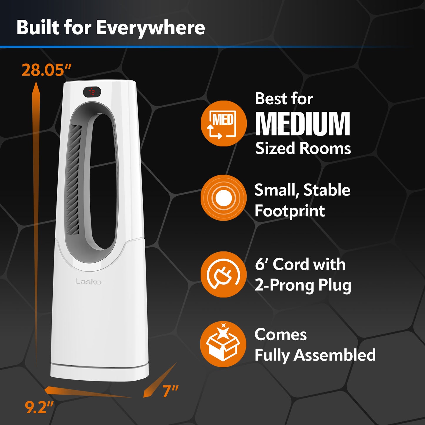 Lasko 1500W Bladeless Tower Heater with Remote Control, CW105, White