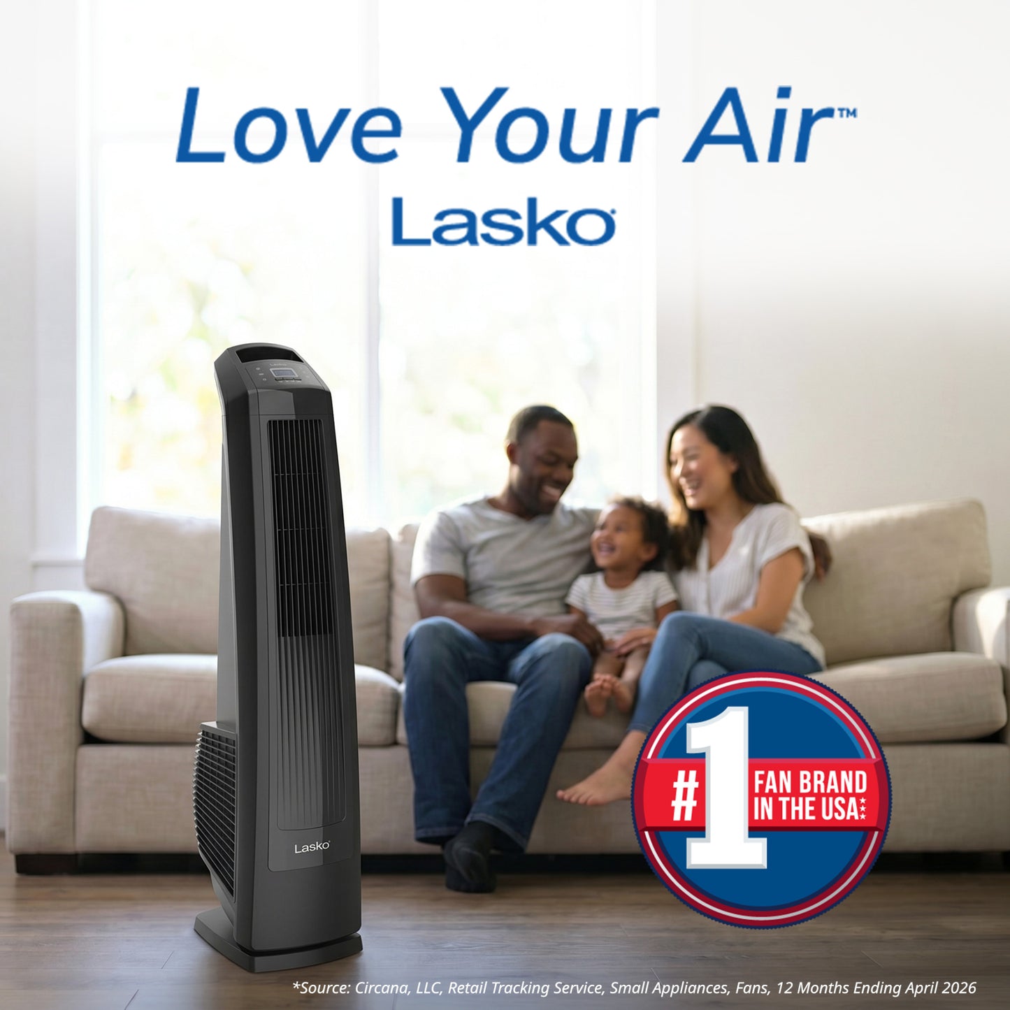 Lasko 35" Tower Fan: Oscillating, 3-Speed, High Velocity, Manual Louvers, Remote, Black