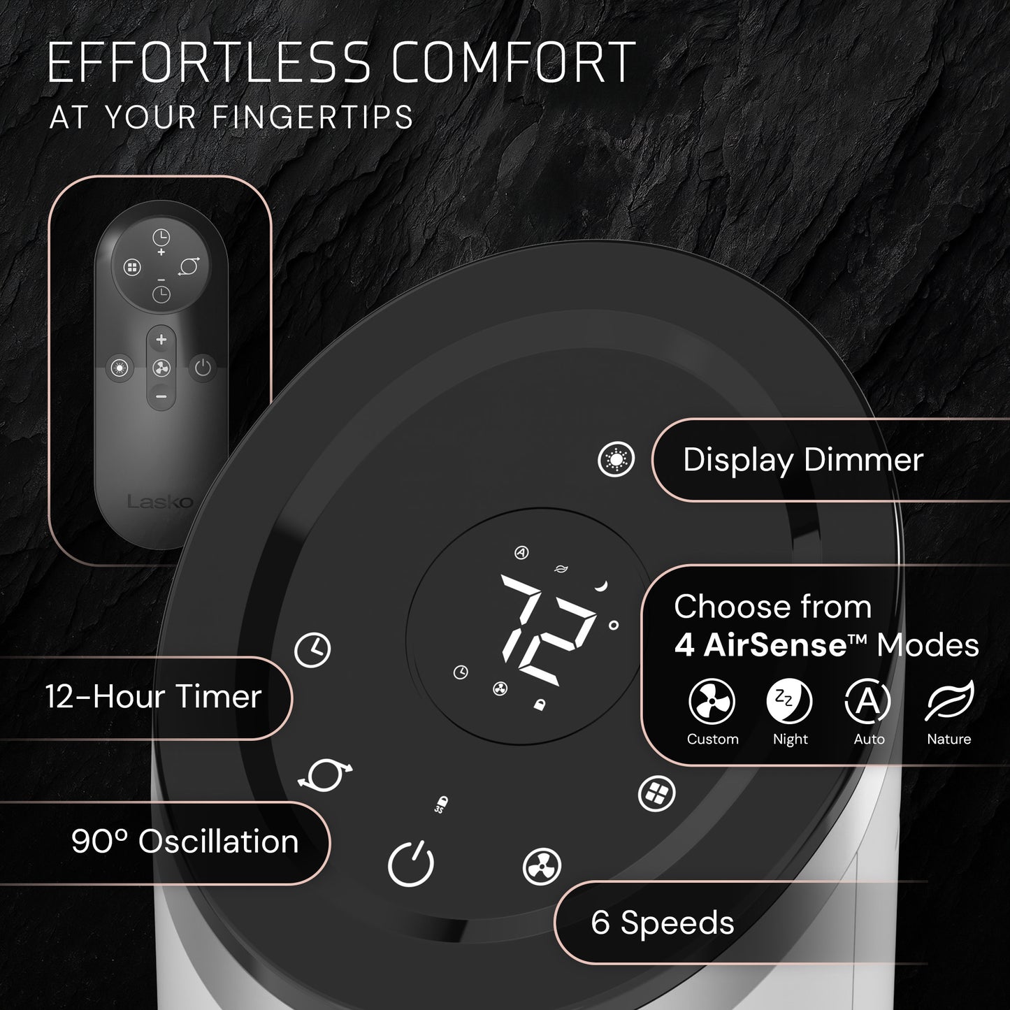 Lasko Apex 42" Tower Fan: Oscillating, 6-Speed, Remote, Timer, Gray