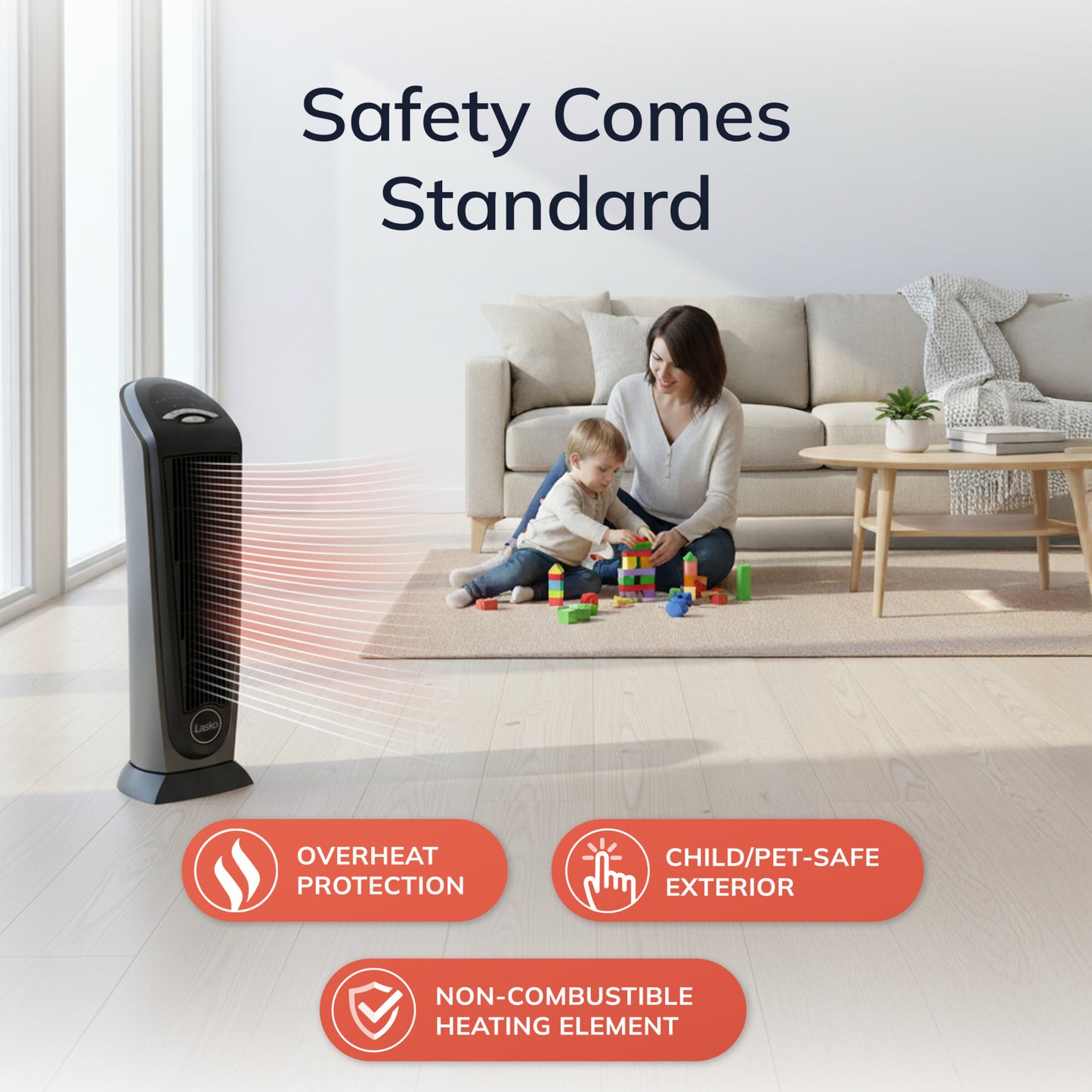 Lasko Electric Oscillating Ceramic Tower Space Heater with Remote Control, 751320, Black