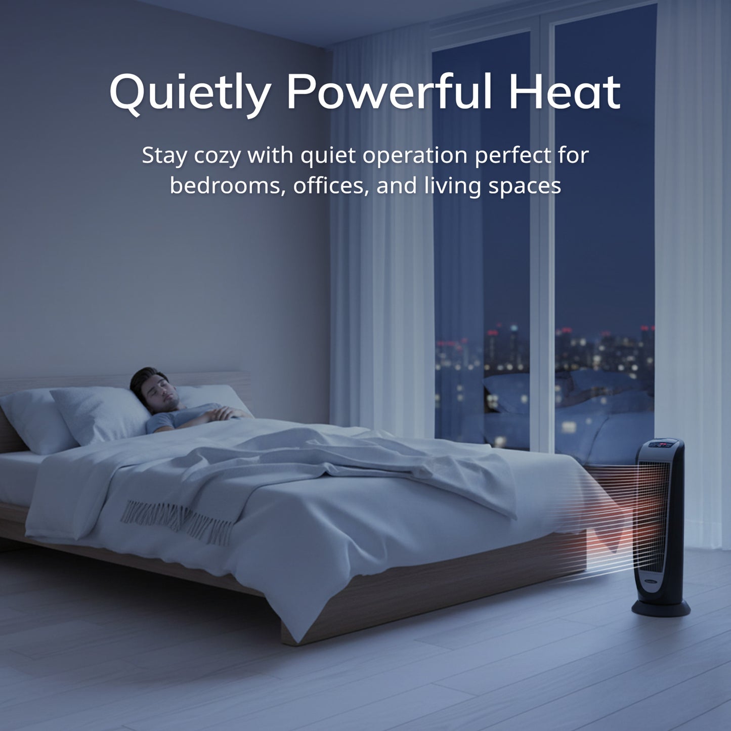 Lasko 1500W Ceramic Tower Space Heater with Digital Display and Remote Control, 5160, Black/Silver