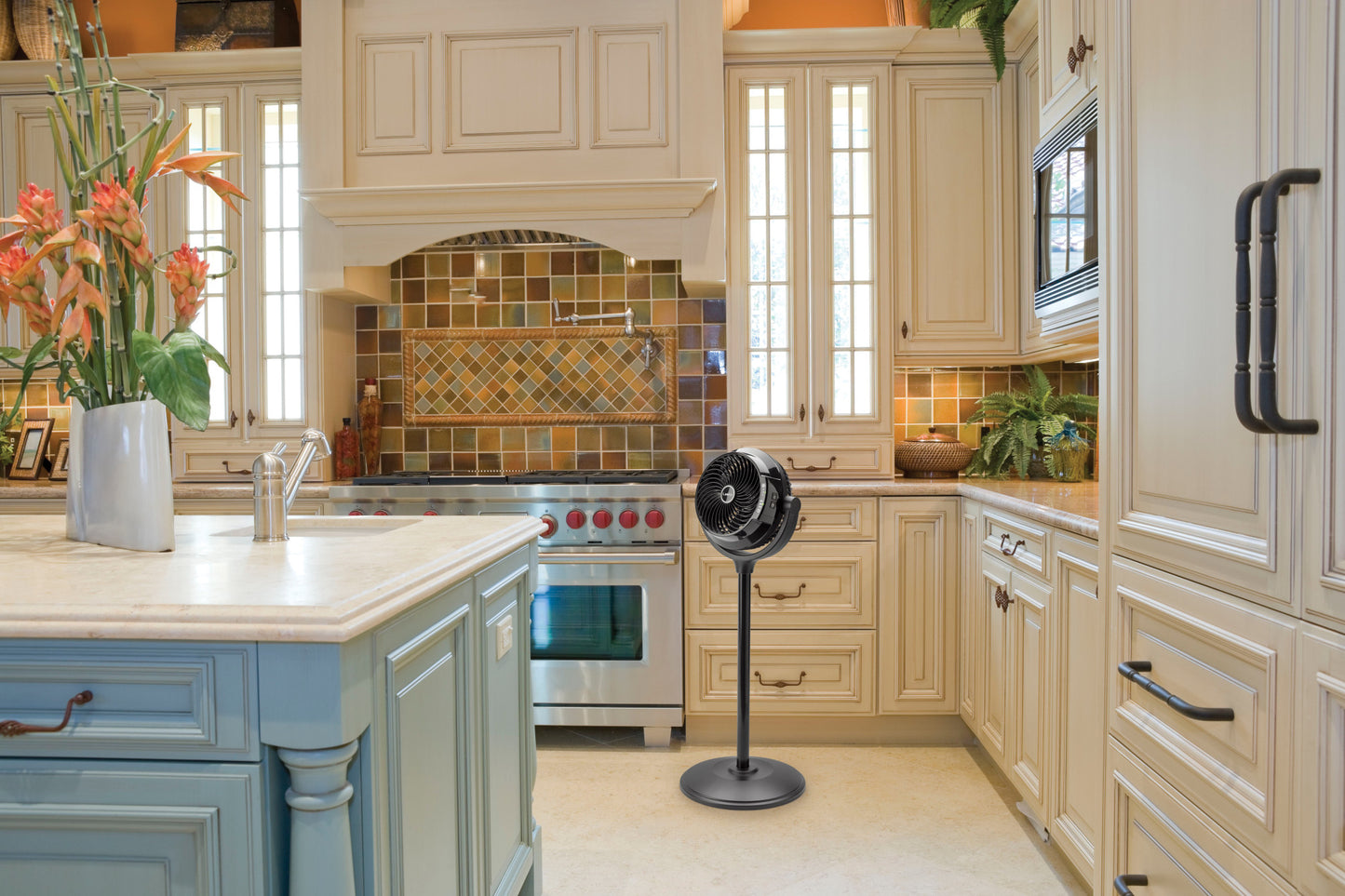 Lasko 34" Compact Power Pedestal Fan with Timer, S08590, Black