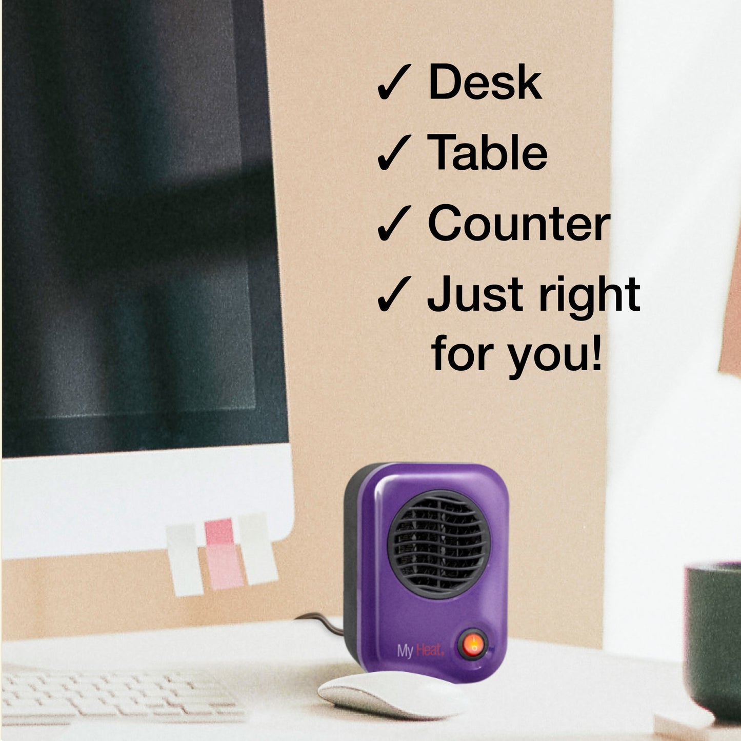 Lasko 200W MyHeat Personal Desk/Tabletop Space Heater with Simple Controls, 106, Purple