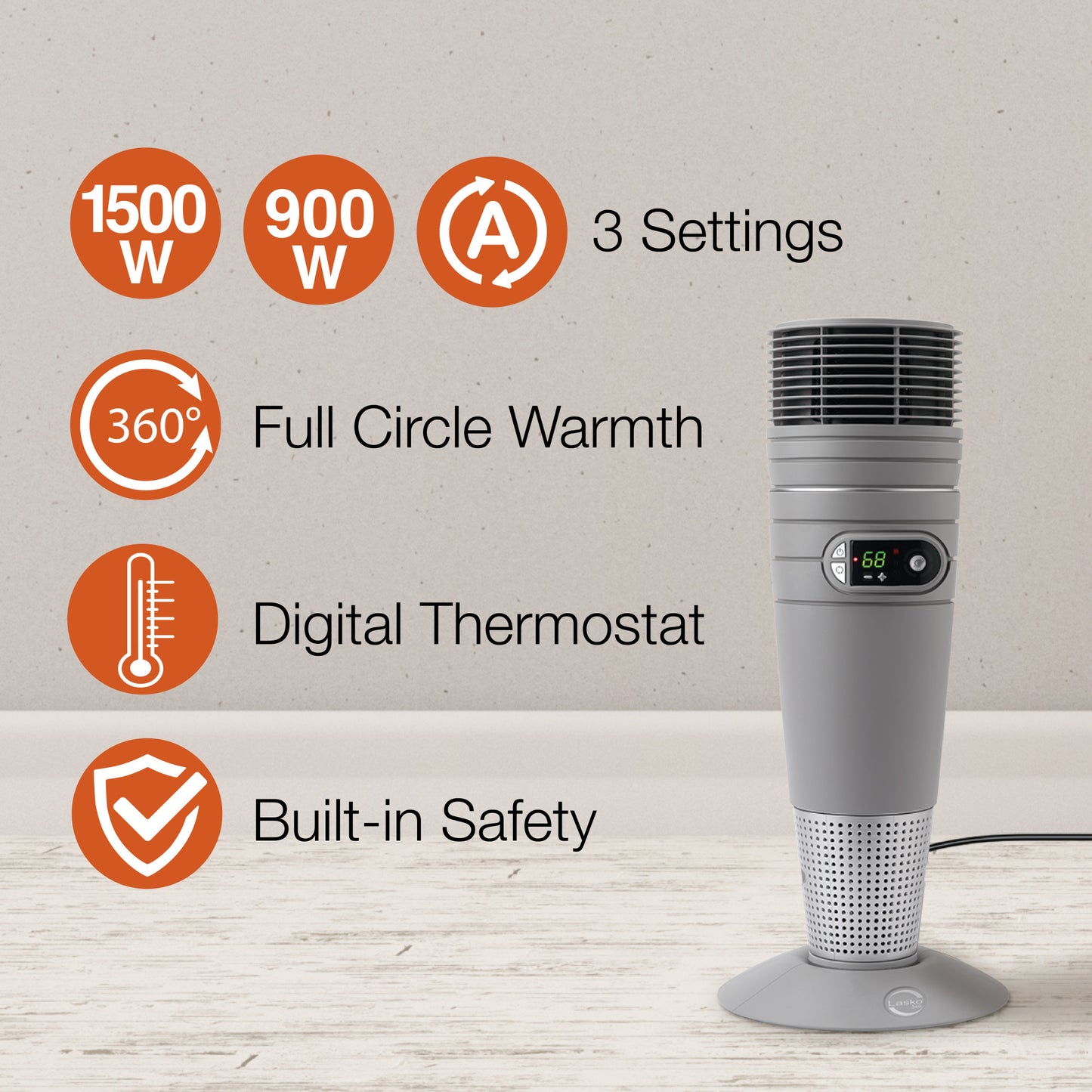 Lasko Full-Circle Warmth Ceramic Heater with Remote Control, 6462, Gray