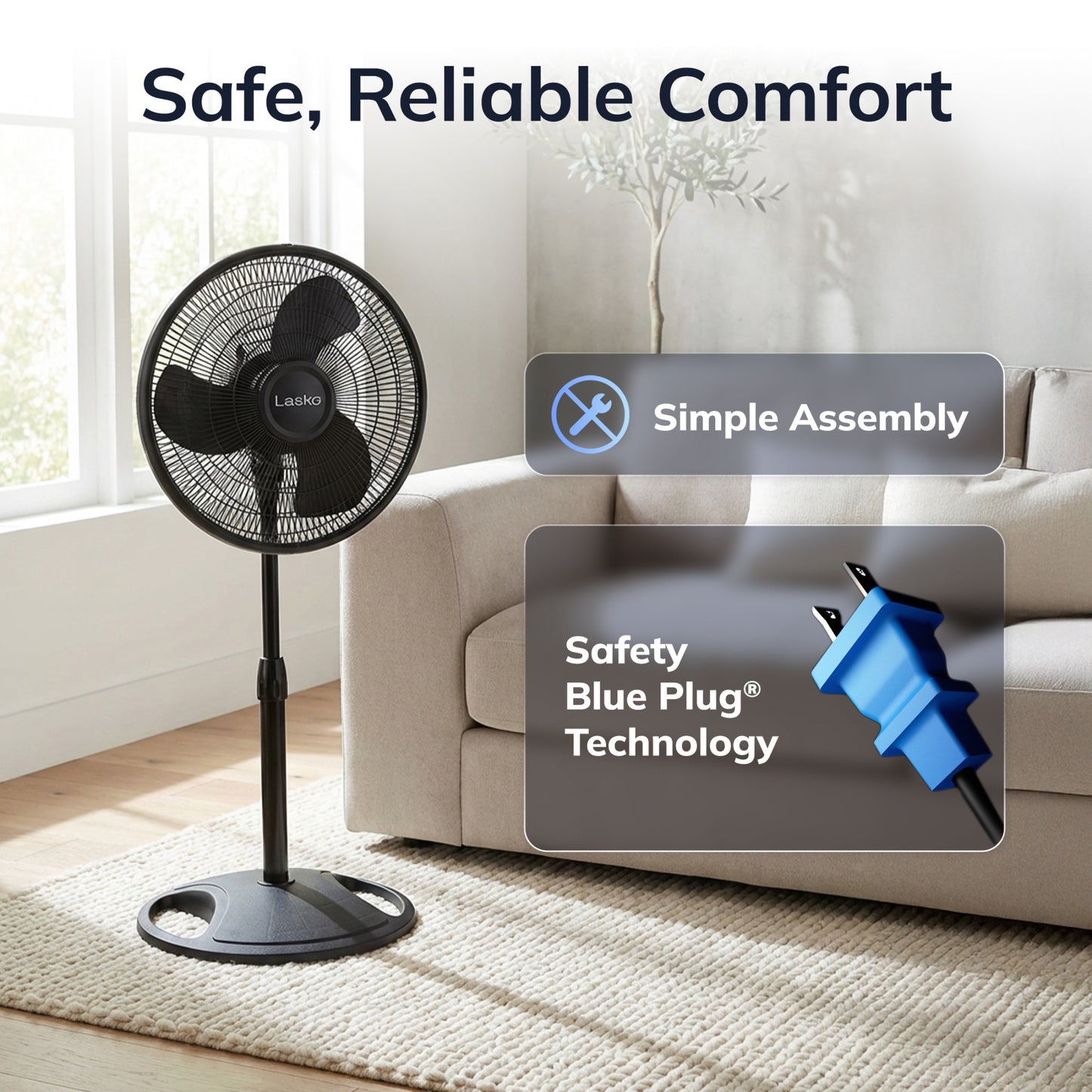 Lasko 16" Pedestal Fan (3-speed, manual, black)