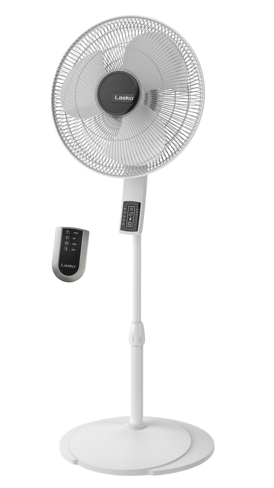 Lasko S16614 16" 4-Speed Oscillating Pedestal Fan with Remote Control: white
