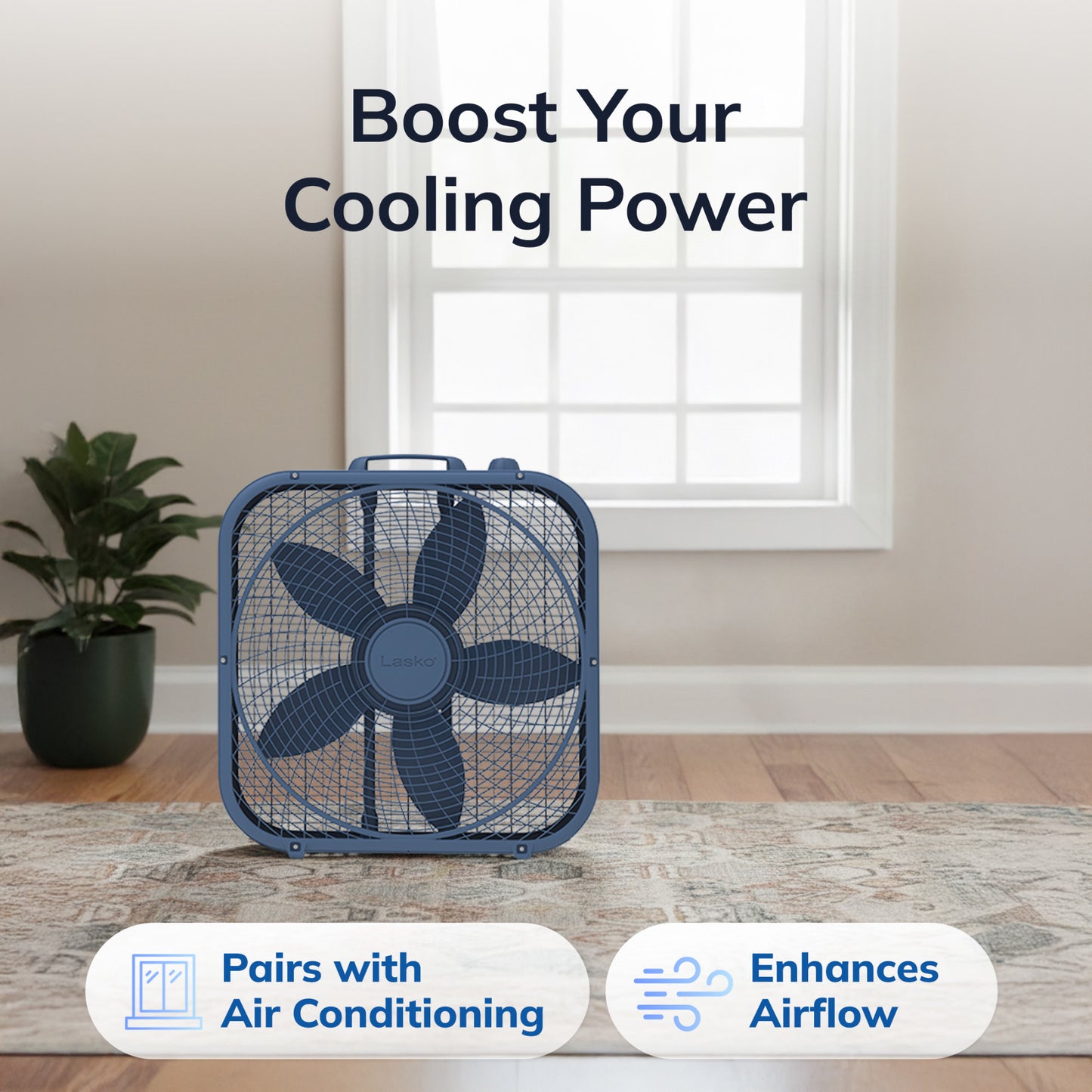 Lasko WindRing® 20" Box Fan (3-speed, manual, laguna blue)