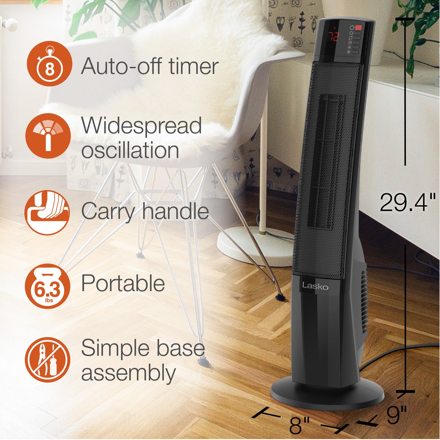 Lasko 1500W Ceramic Tower Space Heater with Remote, CT30796, Black