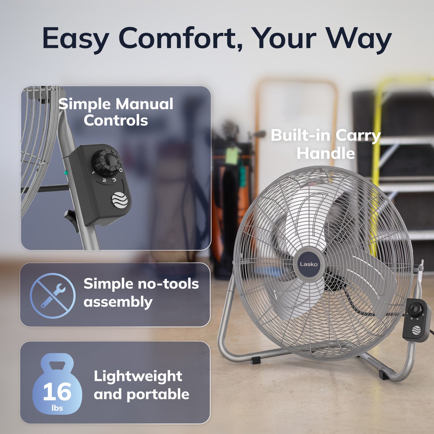 Lasko 20" High Velocity Floor Fan: Wall Mount, 3-Speed, Pivoting, Silver