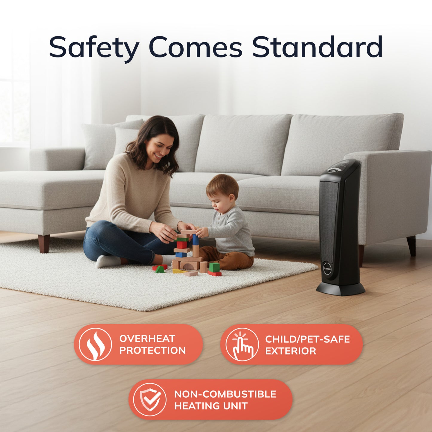 Lasko 1500W Electric Oscillating Ceramic Tower Space Heater with Remote, CT22410, Black