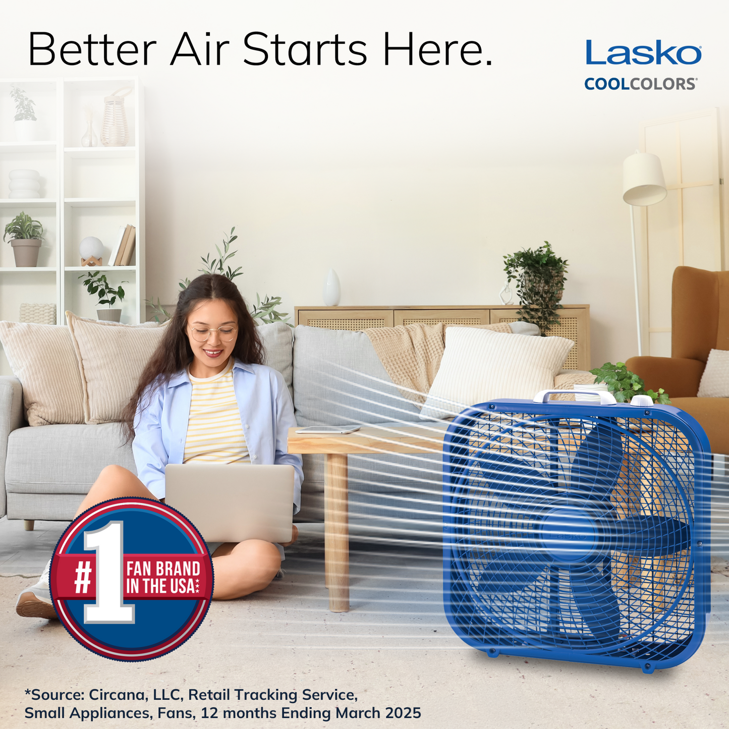 Lasko Cool Colors 20" 3-Speed Box Fan, B20308, Blue