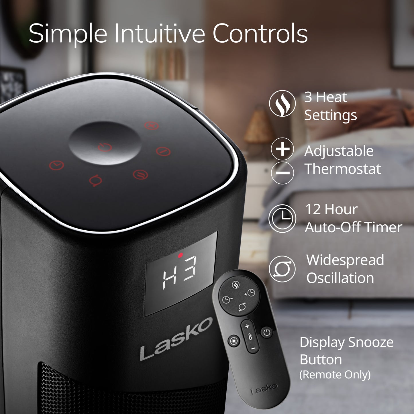 Lasko CT32150 32" Digital Ceramic Tower Space Heater with Remote Control, Black