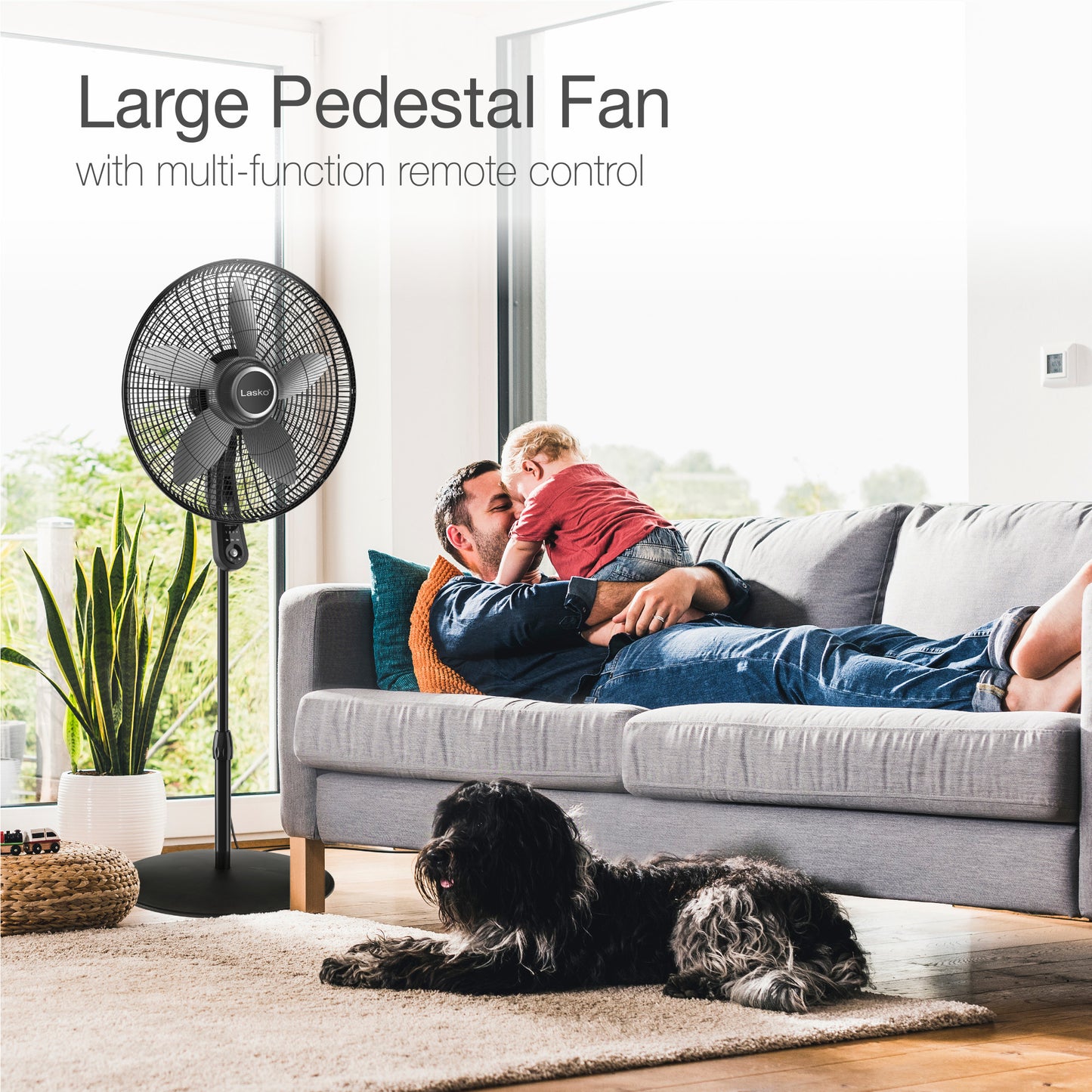 Lasko 20" Pedestal Fan (4-speed, remote, timer, black)