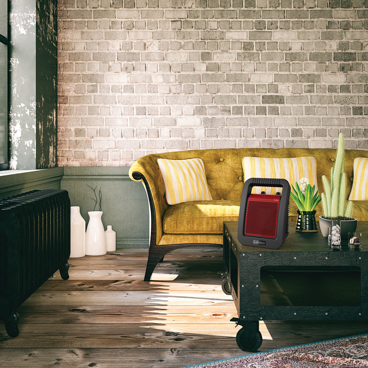 Lasko Utility Ceramic Heater with Adjustable Thermostat, CU12110, Black/Red