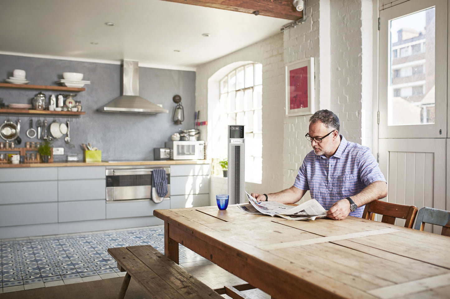 Lasko 48" Alexa Enabled 4-Speed Tower Fan with Timer, T48401, White