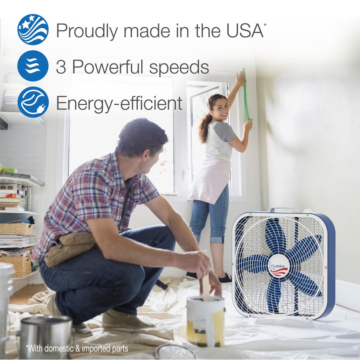 Lasko Limited Edition 20” Box Fan with 3 Speeds, B20610, Red, White & Blue