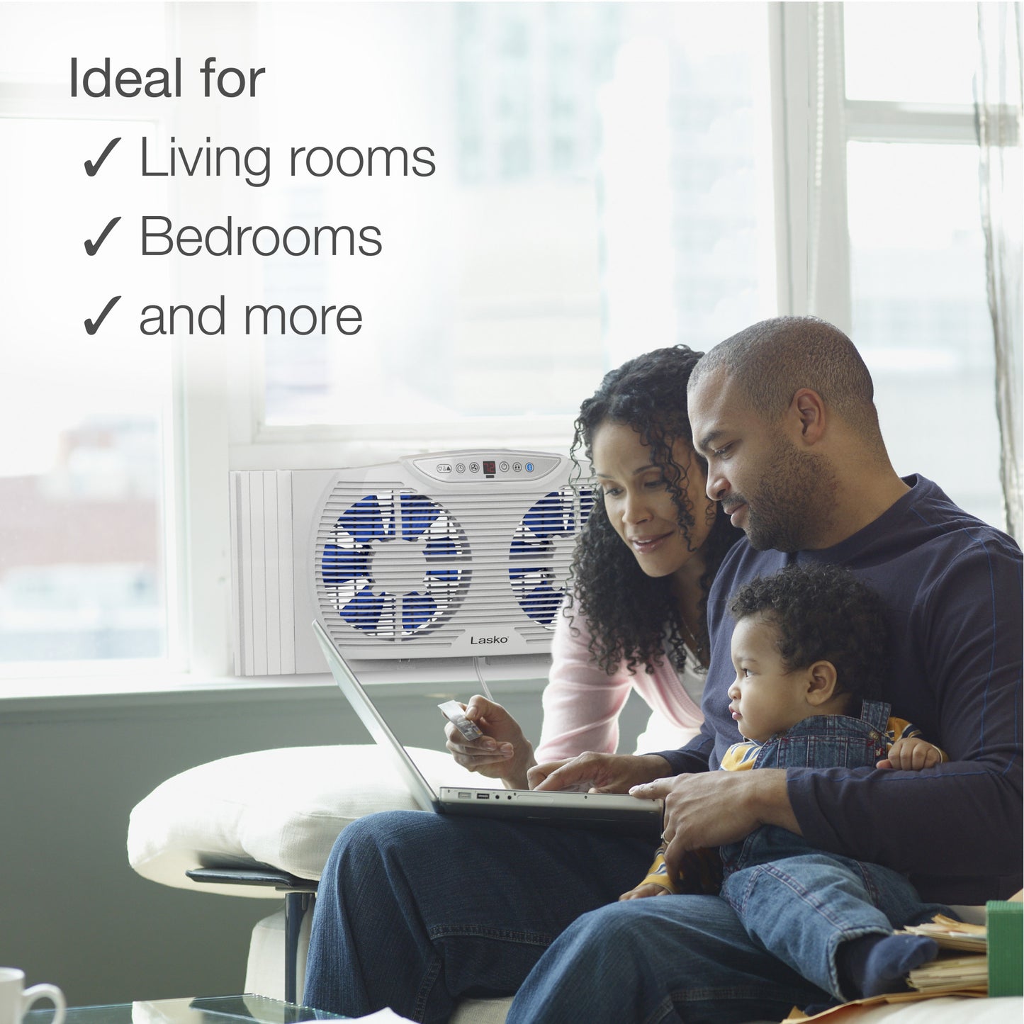 Lasko Electrically Reversible Twin Window Fan with BluetoothÂ® Technology, W09560, White