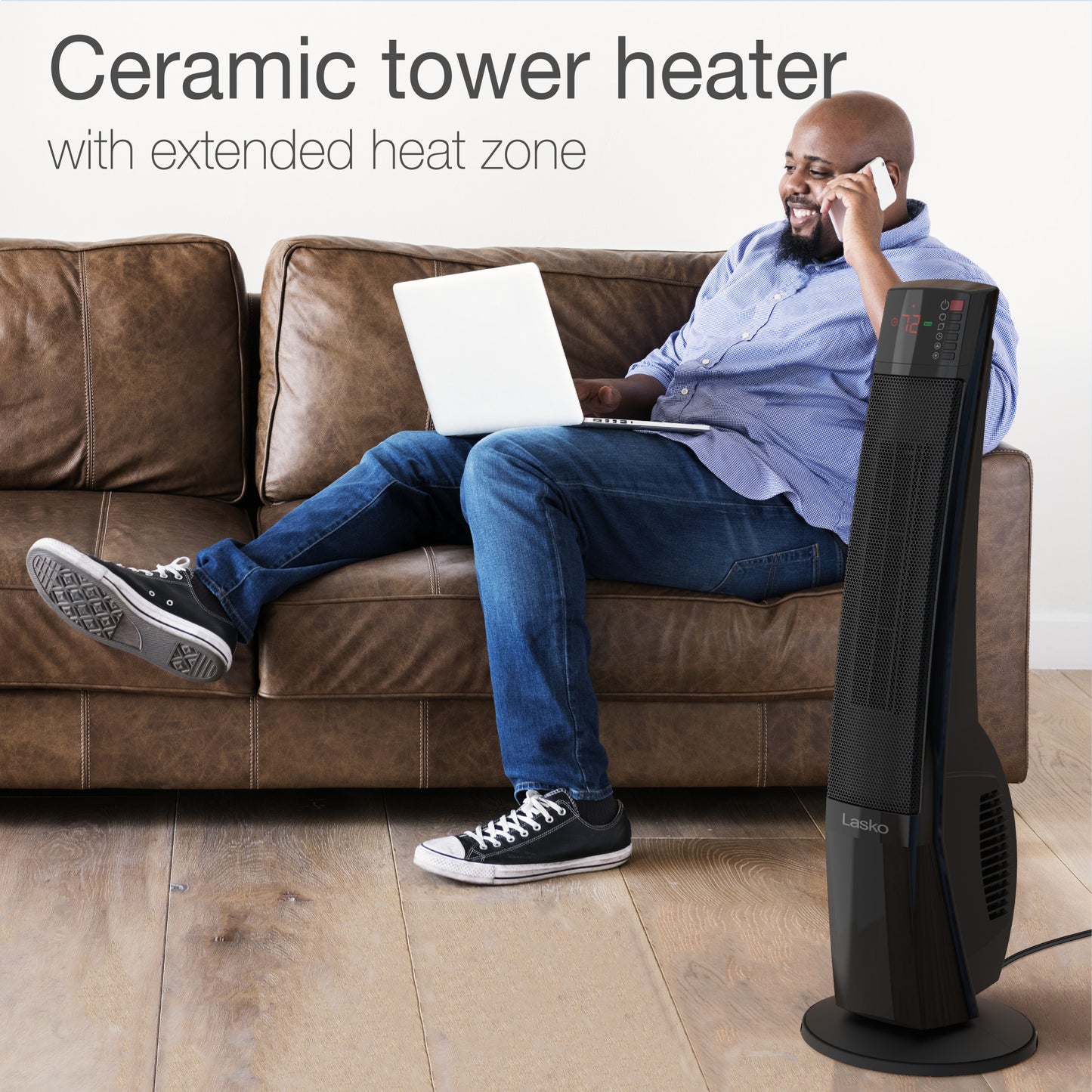 Lasko 1500W Ceramic Tower Space Heater with Remote, CT30796, Black