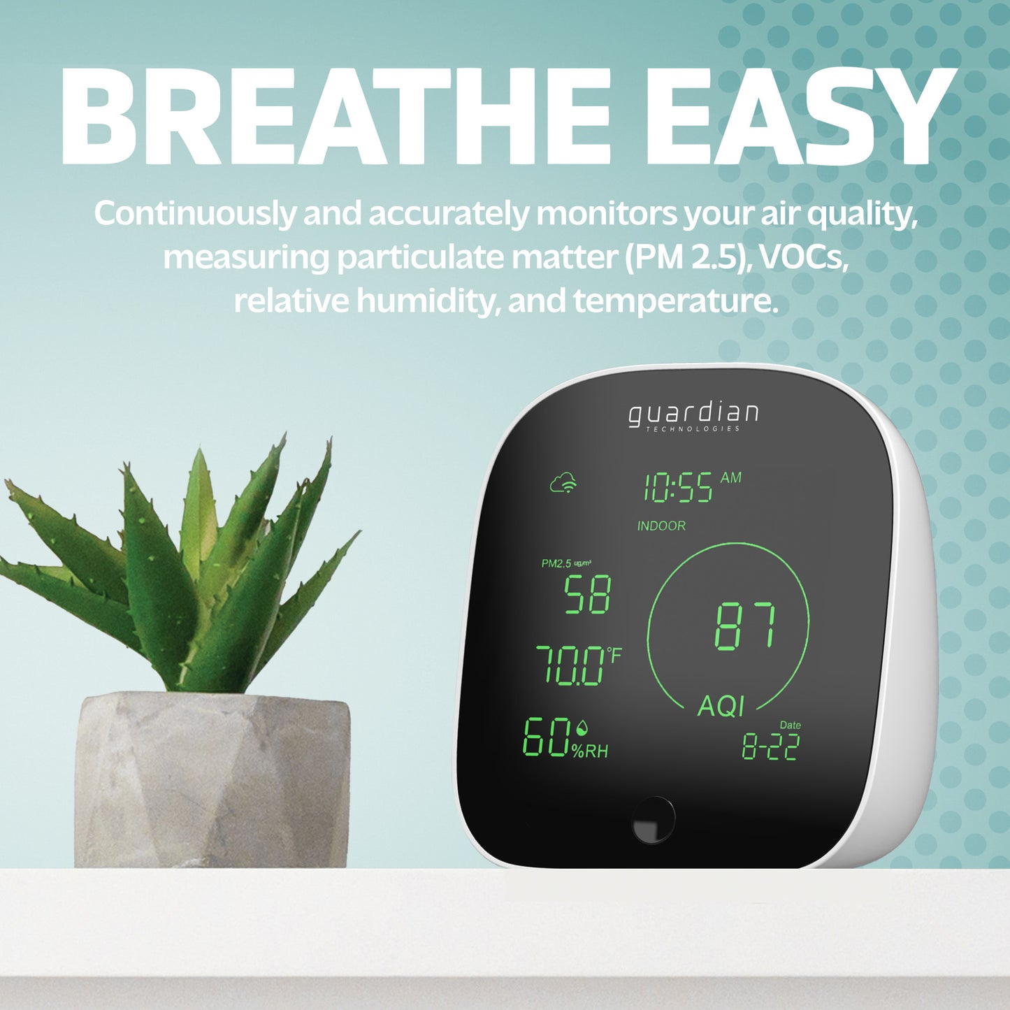 GermGuardian AQM101 Smart Air Quality Monitor, White