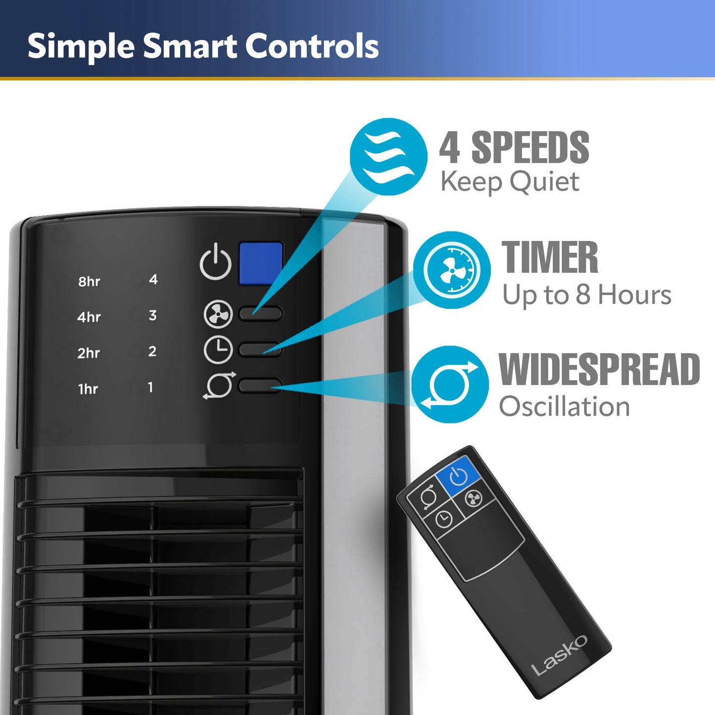 Lasko 38" Hybrid Tower Fan with Remote Control, T38415, Black/Silver