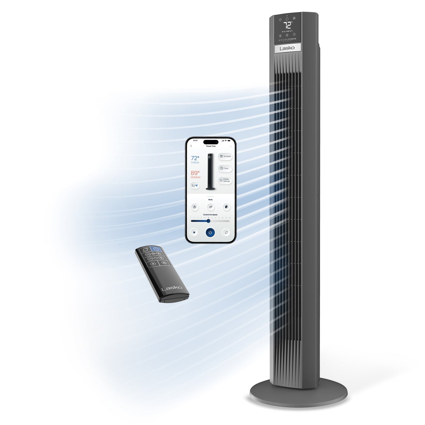 Lasko TDC48 WhisperForce™ DC Aria™ 48" Tower Fan (12-speed, remote, gray)