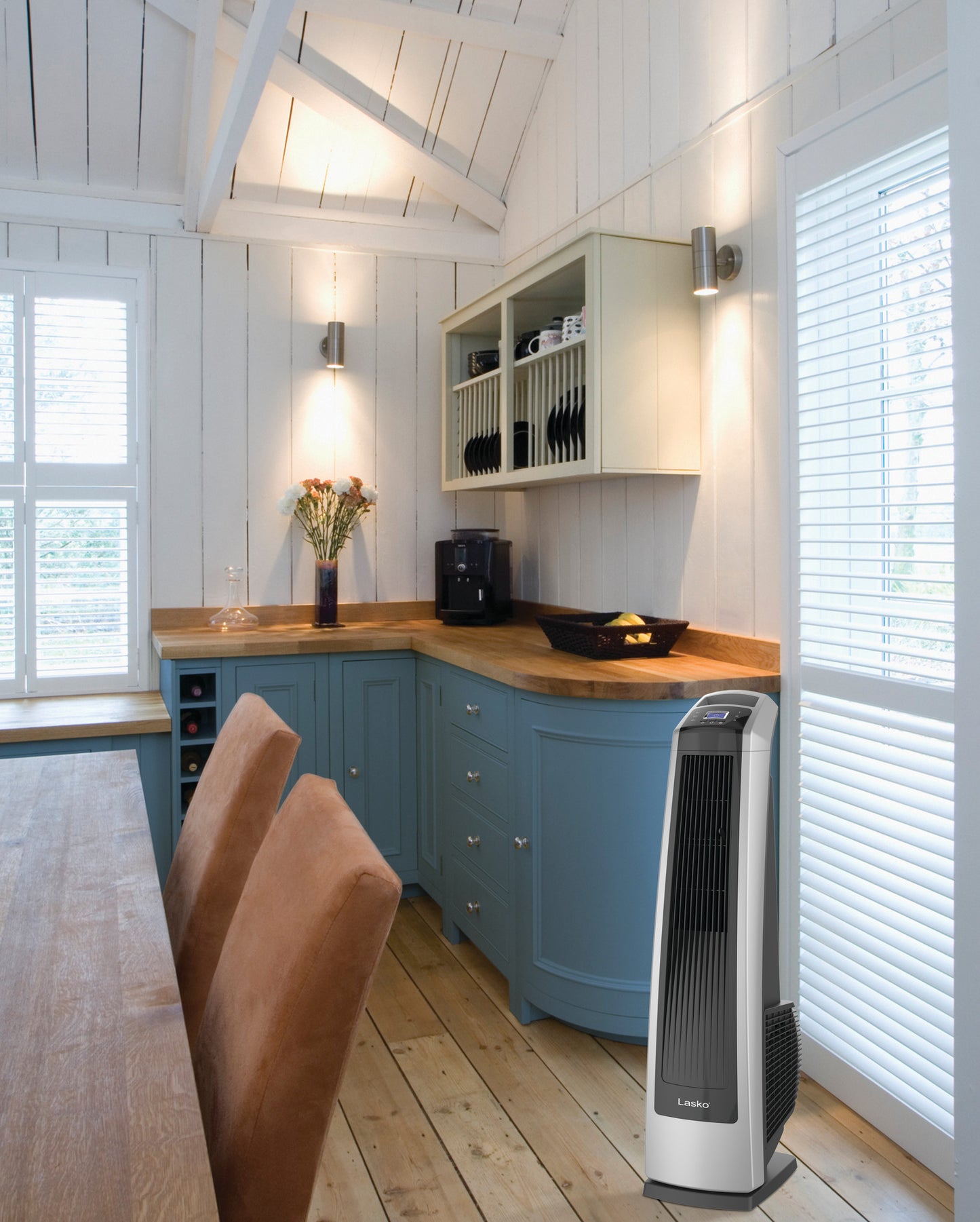 Lasko High Velocity Tower Fan with Remote Control, U35115, Silver/Black