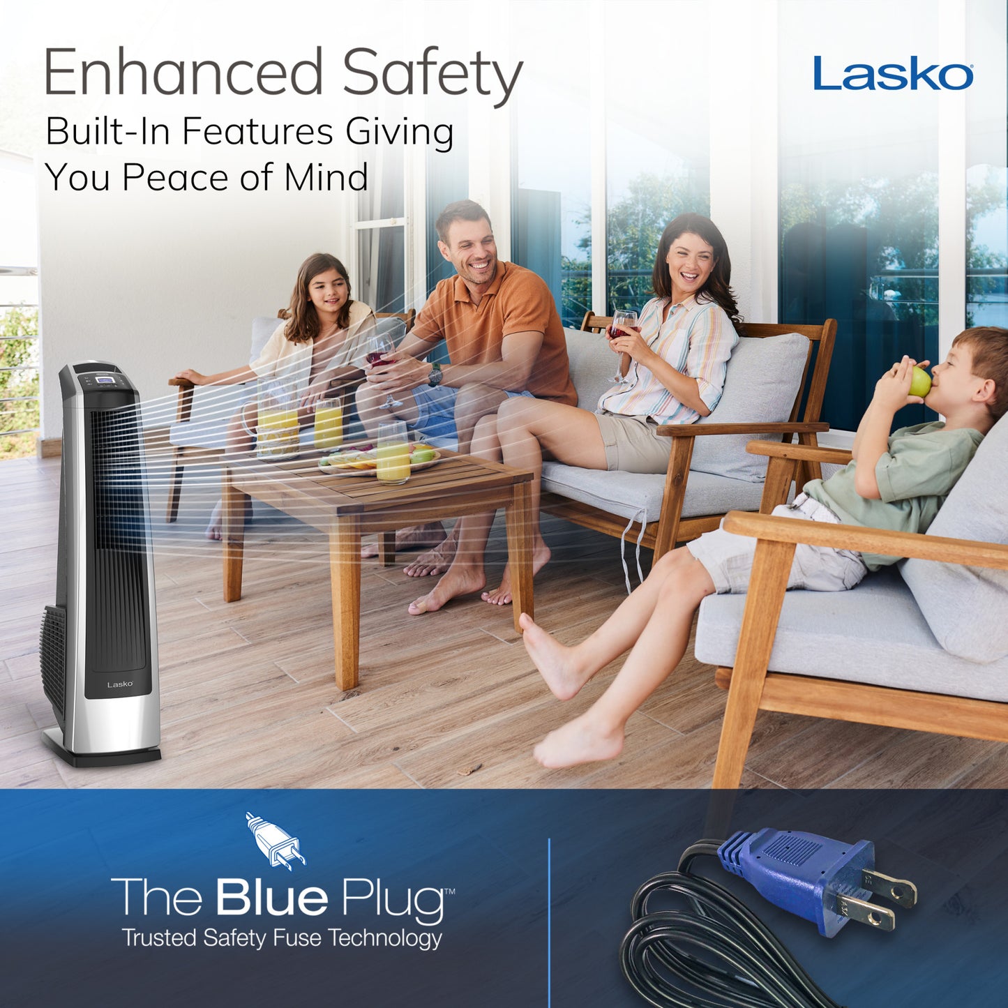 Lasko Oscillating High Velocity Tower Fan with 3 Speeds, U35105, Gray/Black