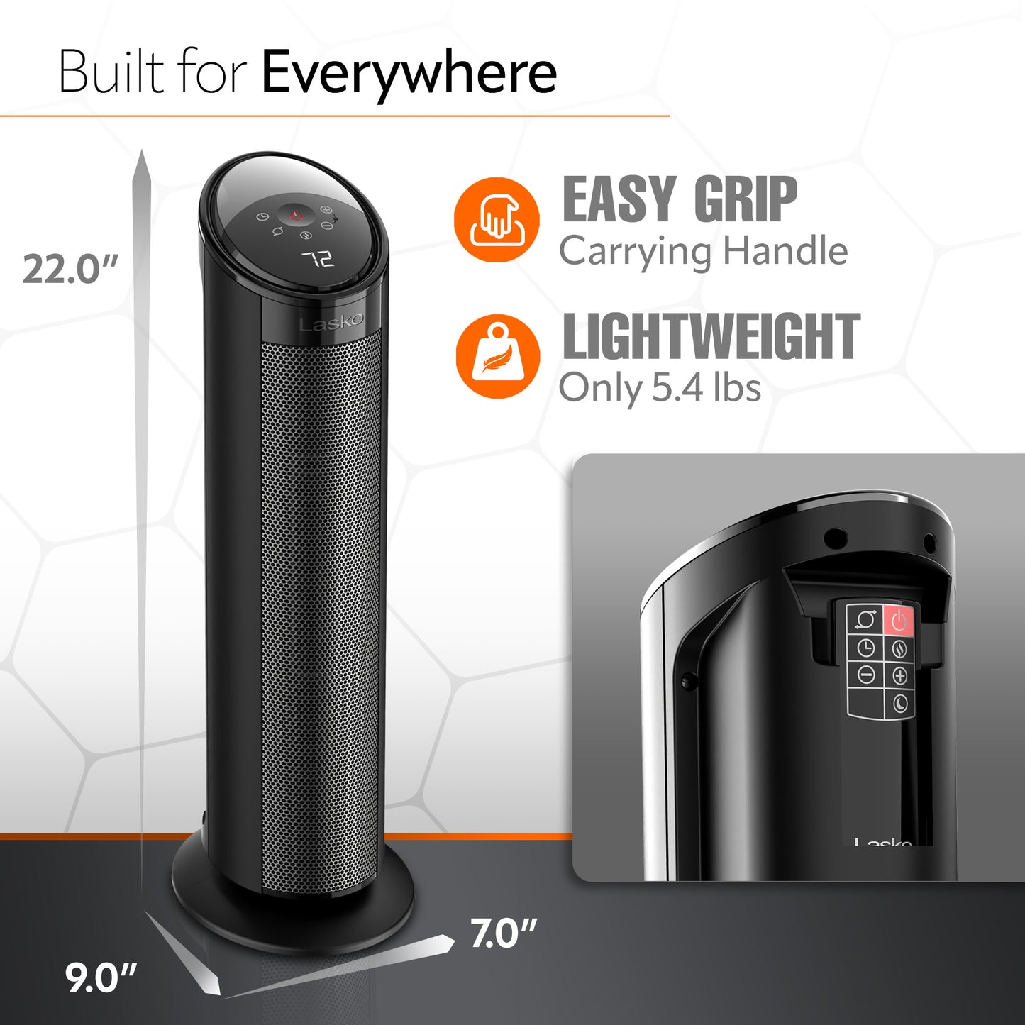 Lasko 22" Ceramic Tower Space Heater with Timer and Remote, CT22495, Black