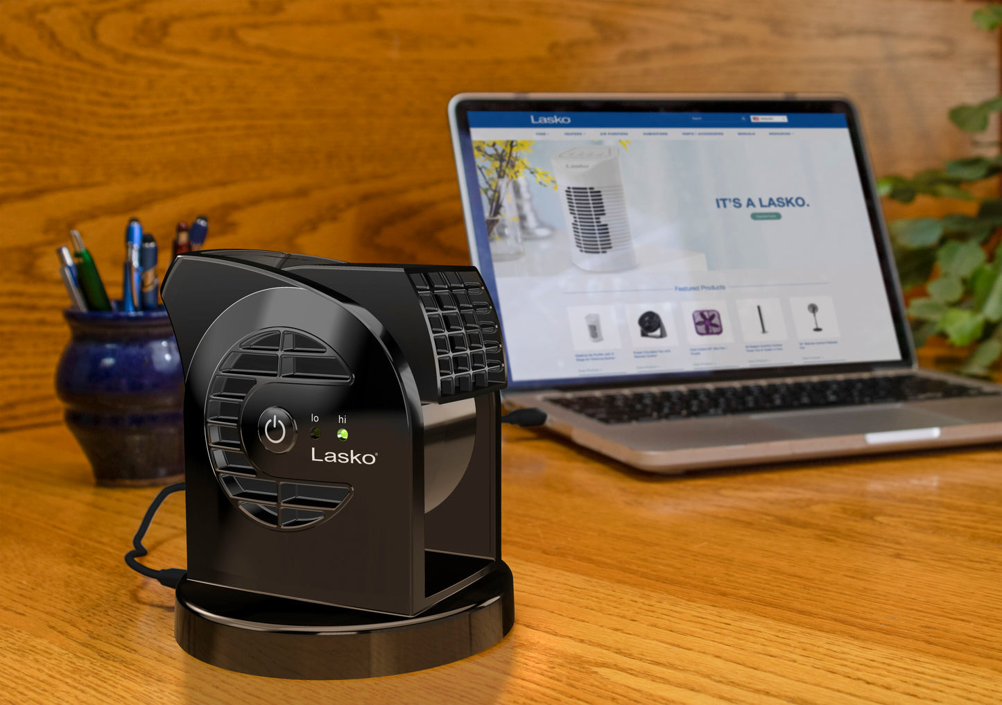 Lasko MyCool Mini USB 2- Speed Desk Fan with USB Cable and AC Adapter, D301, Black