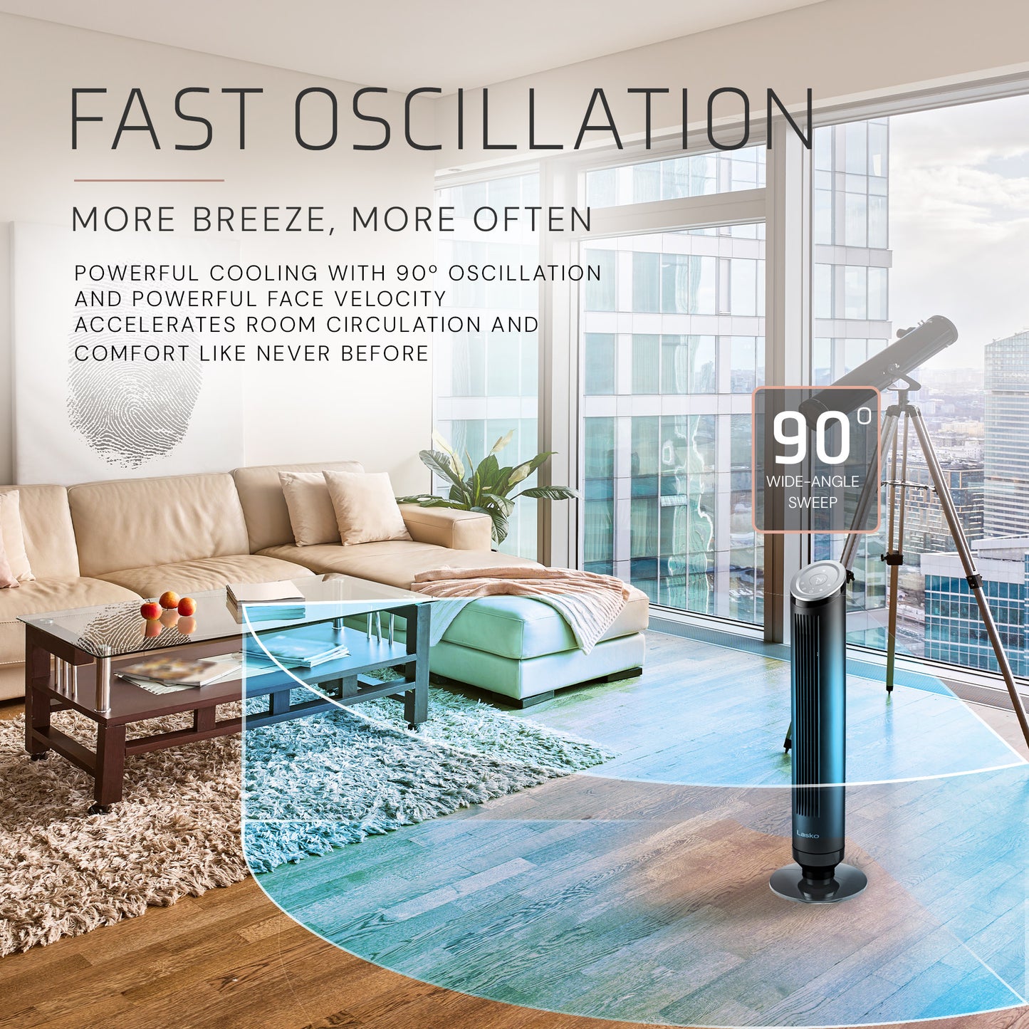 Lasko Summit Ascend OST100 36" Oscillating Tower Fan with Remote Control: Black