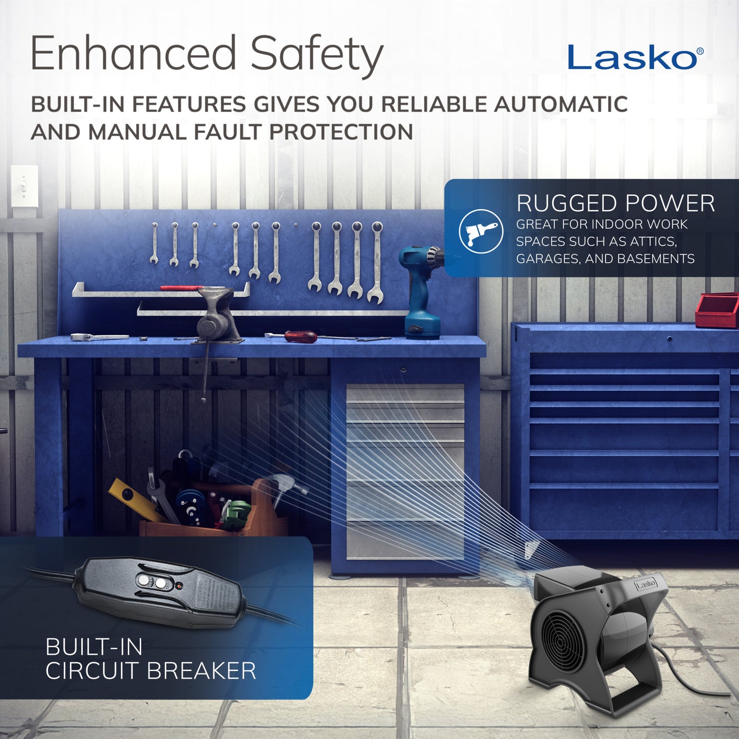 Lasko 12" Pivoting Pro High Velocity Utility Blower Fan with 3 Speeds, U12104, Gray