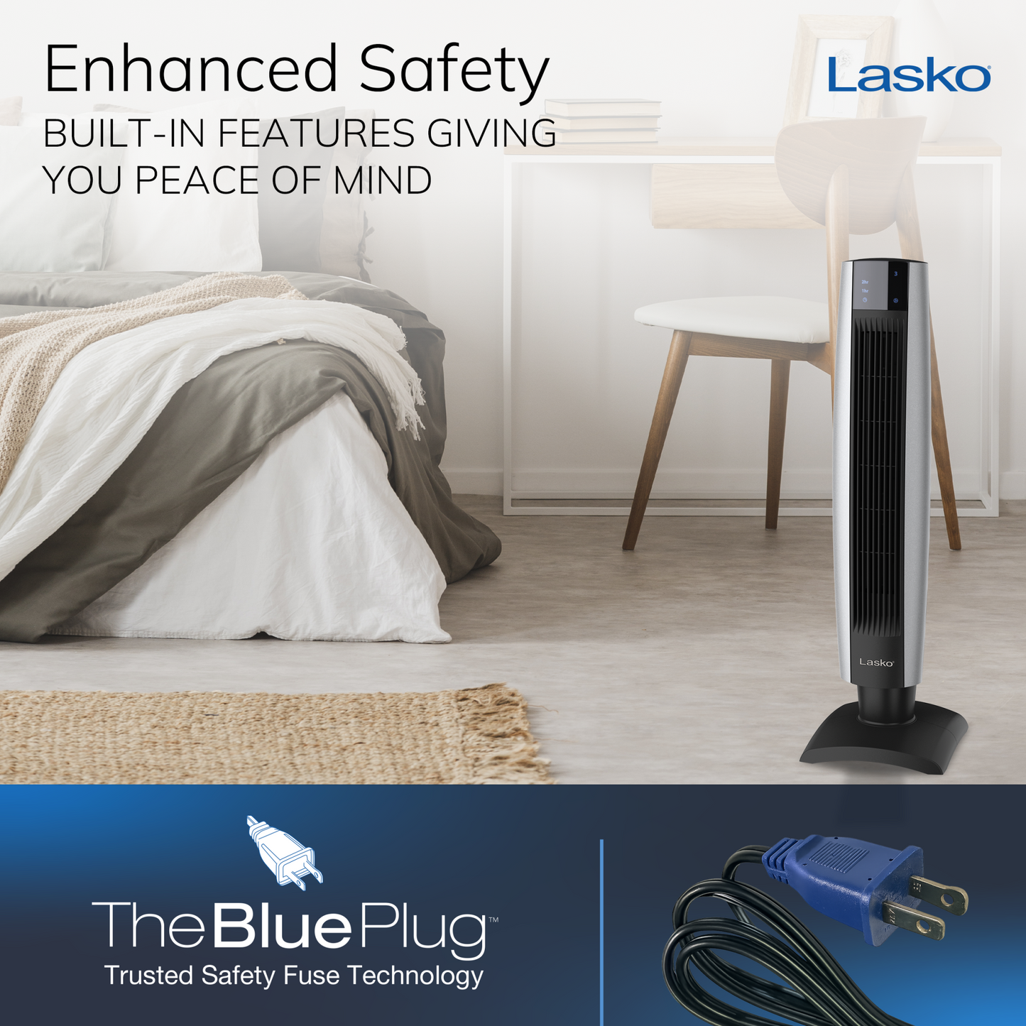 Lasko Oscillating Tower Fan with Remote Control, 2711, Black