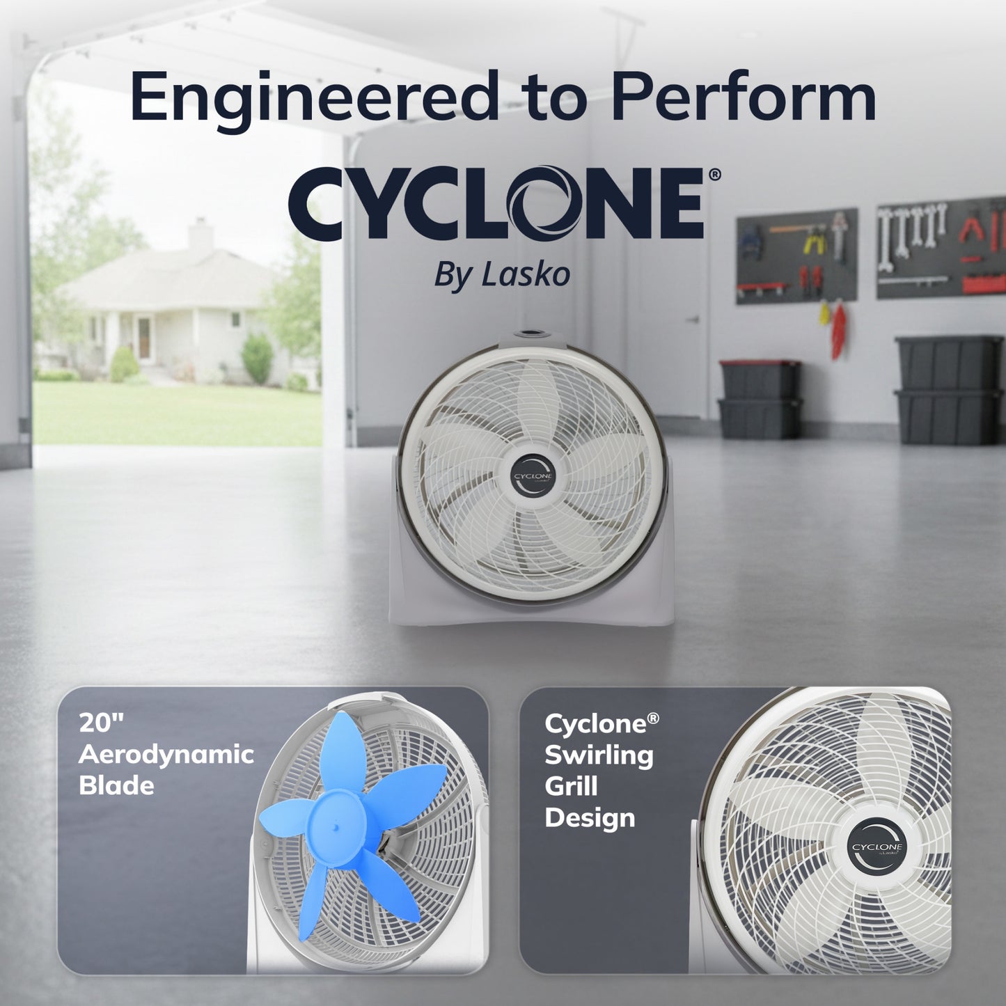 Lasko Cyclone 20" Air Circulator Fan: Wall Mount, 3-Speed, Pivoting, White
