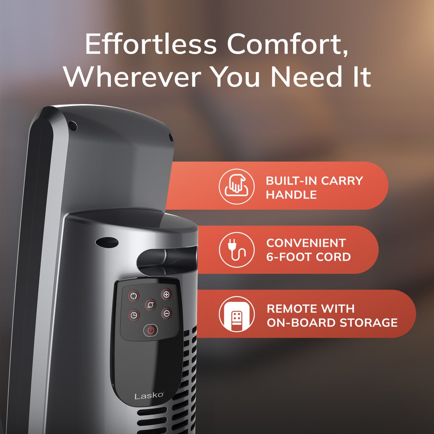 Lasko 1500W Digital Ceramic Tower Space Heater with Remote, CT30754, Black