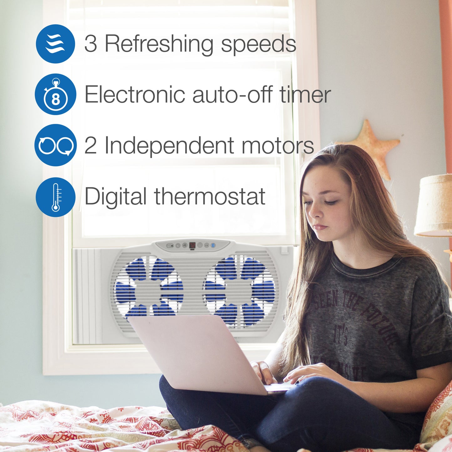 Lasko Electrically Reversible Twin Window Fan with BluetoothÂ® Technology, W09560, White