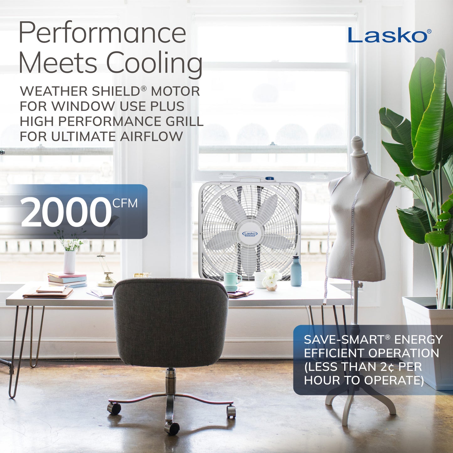 Lasko 20" Weather-Shield Performance Box Fan with High Performance Grill and 3 Speeds, 3720, White