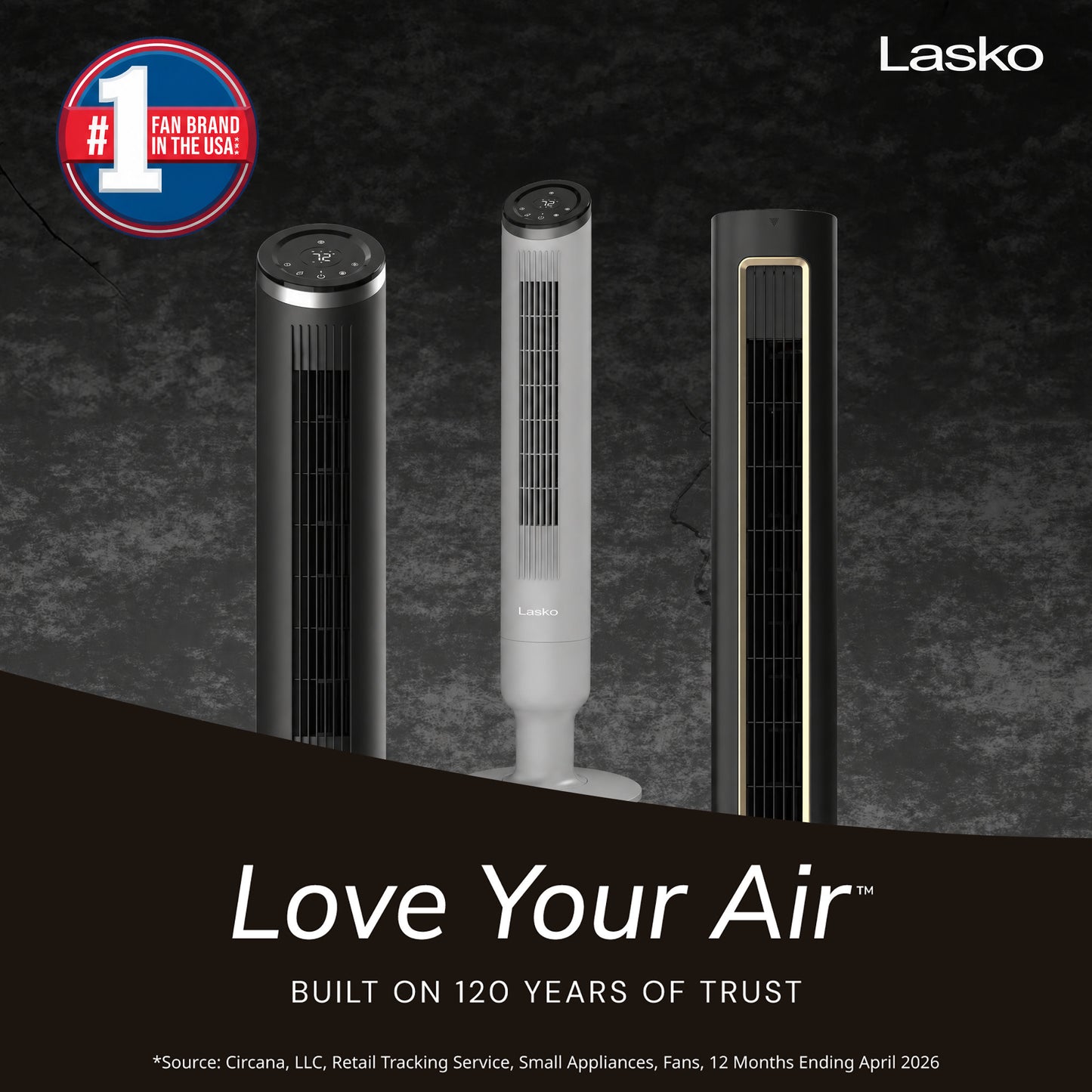 Lasko Apex 42" Tower Fan: Oscillating, 6-Speed, Remote, Timer, Gray