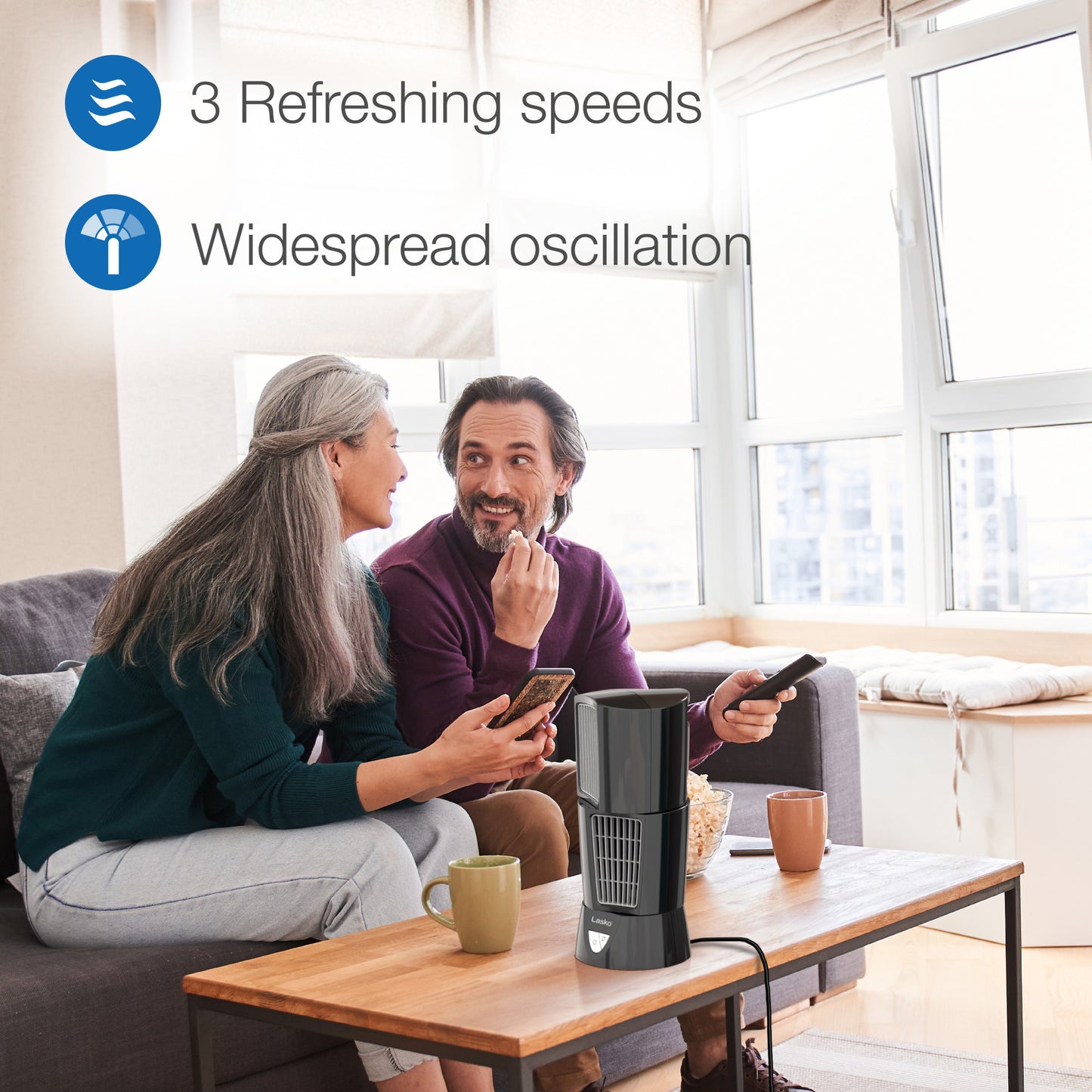 Lasko 14" Desktop Wind Tower 3-Speed Oscillating Table Fan, 4916, Black