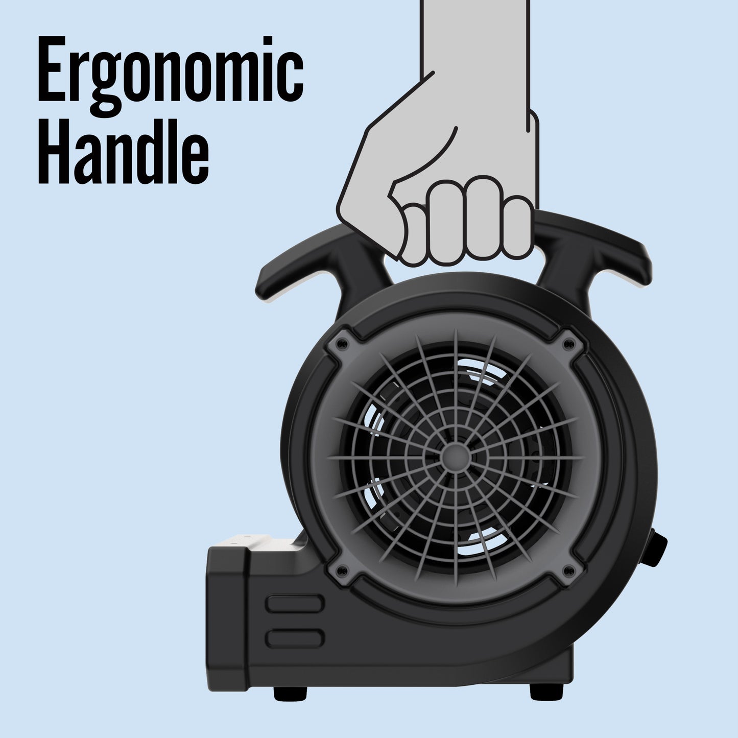 BlueDri ⅛ HP 13" Air Mover & Blower Fan: 2-Speed, High Velocity, Black