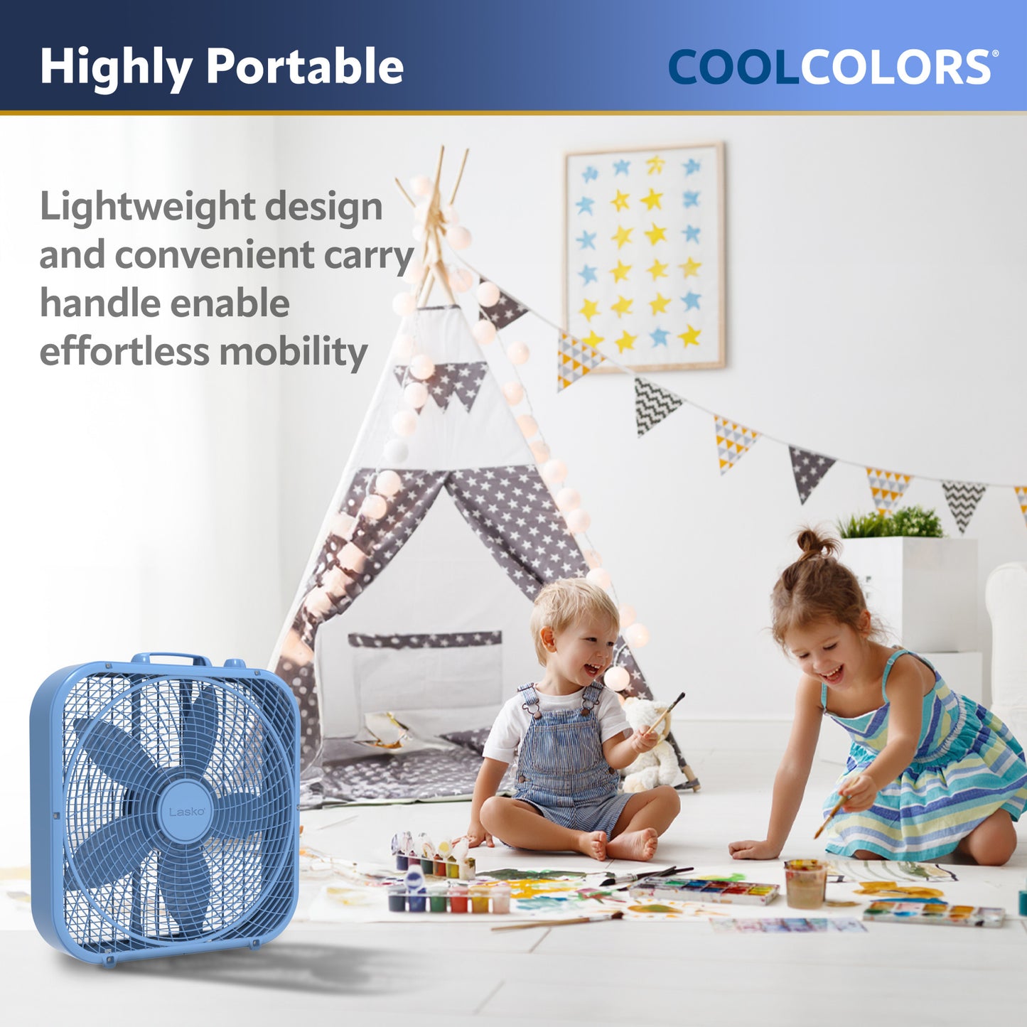 Lasko 20" Cool Colors® Box Fan with 3 Speeds, Blue, B20310