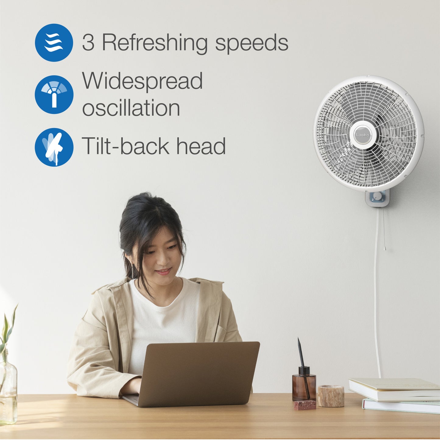 Lasko M16900 16" 3-Speed Oscillating Wall Mount Fan