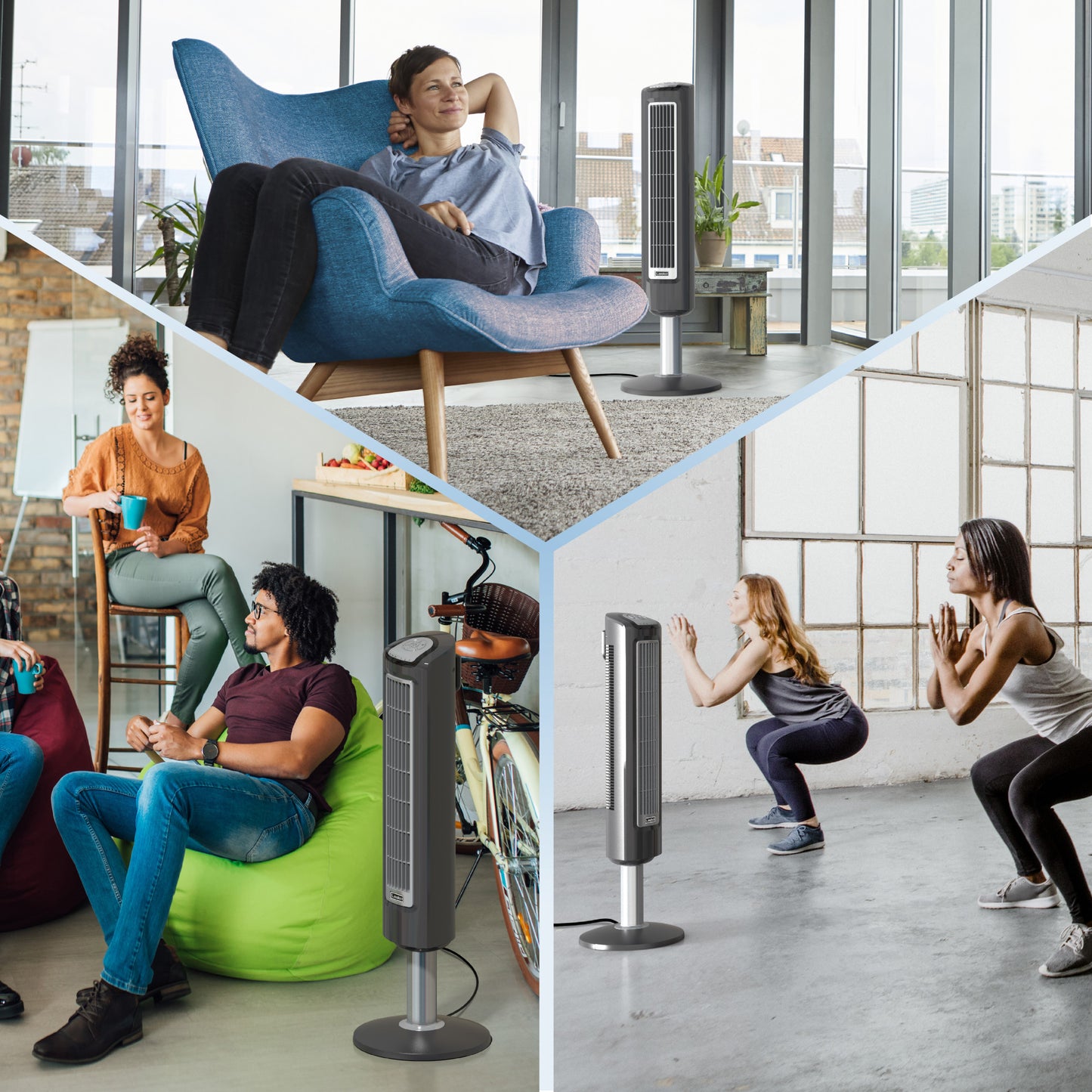 Lasko 38" Wind Tower 3-Speed Oscillating Tower Fan with Remote and Timer, 2519, Gray