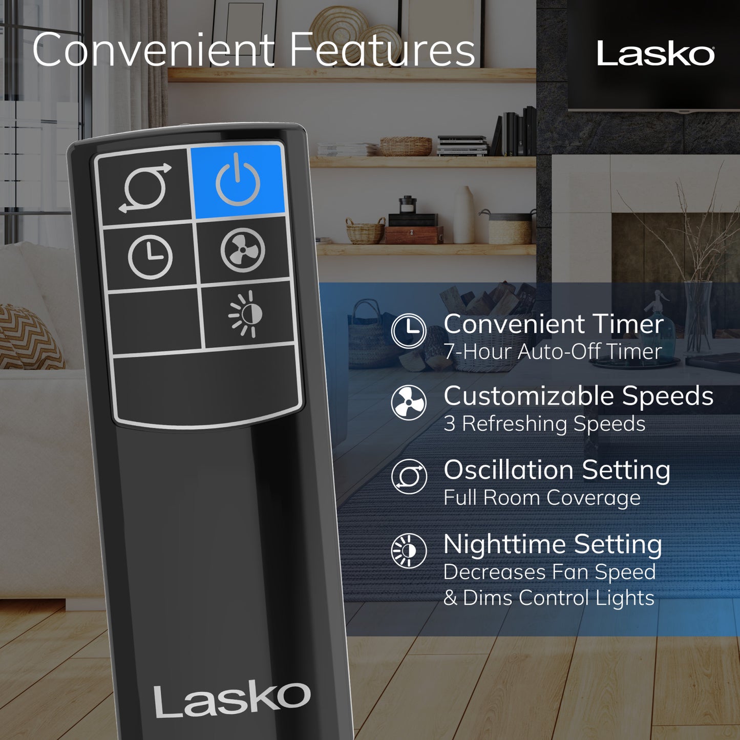 Lasko Wind Tower® Fan with Nighttime Mode and Remote, T36510, Black