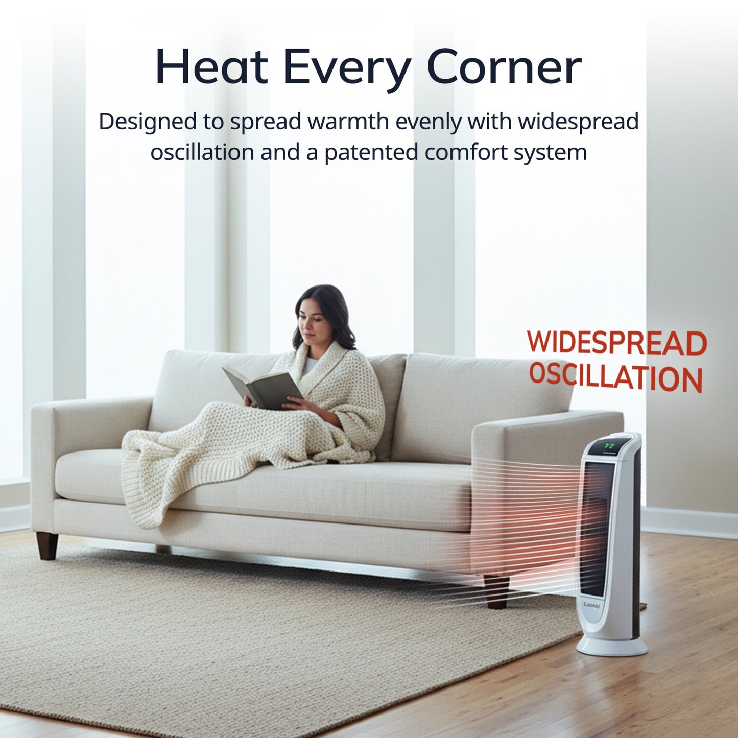 Lasko 1500W Digital Ceramic Tower Space Heater with Remote, 5165, White