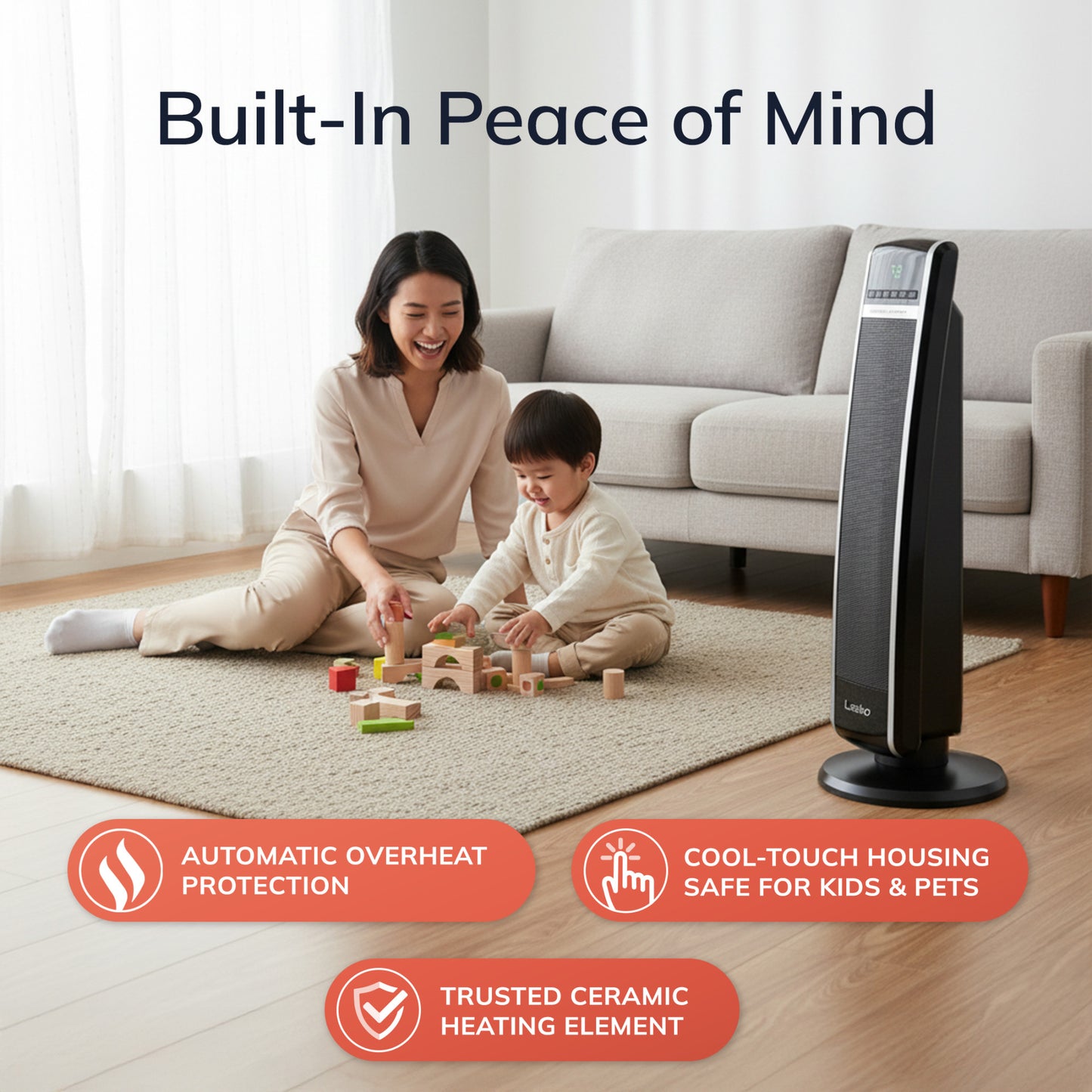 Lasko 1500W Digital Ceramic Tower Space Heater with Remote, CT30754, Black