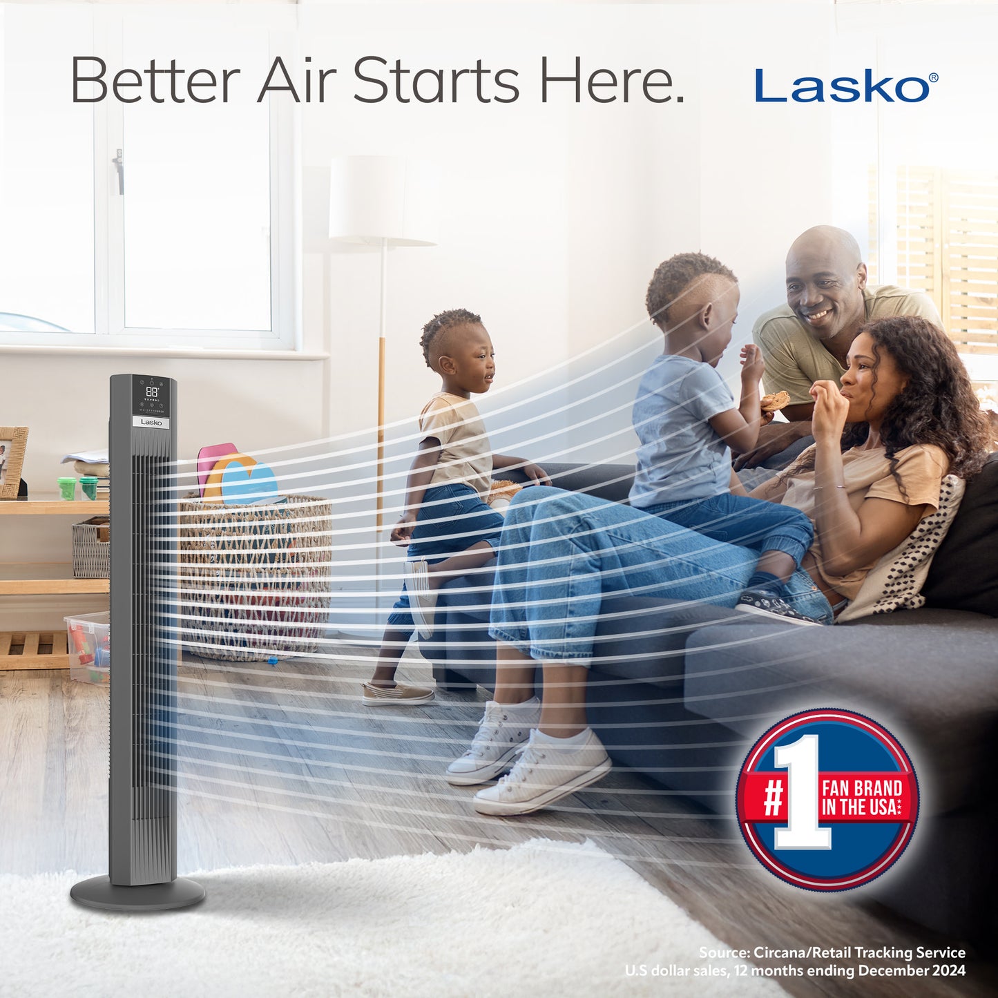 Lasko TDC48 WhisperForce™ DC Aria™ 48" Tower Fan (12-speed, remote, gray)