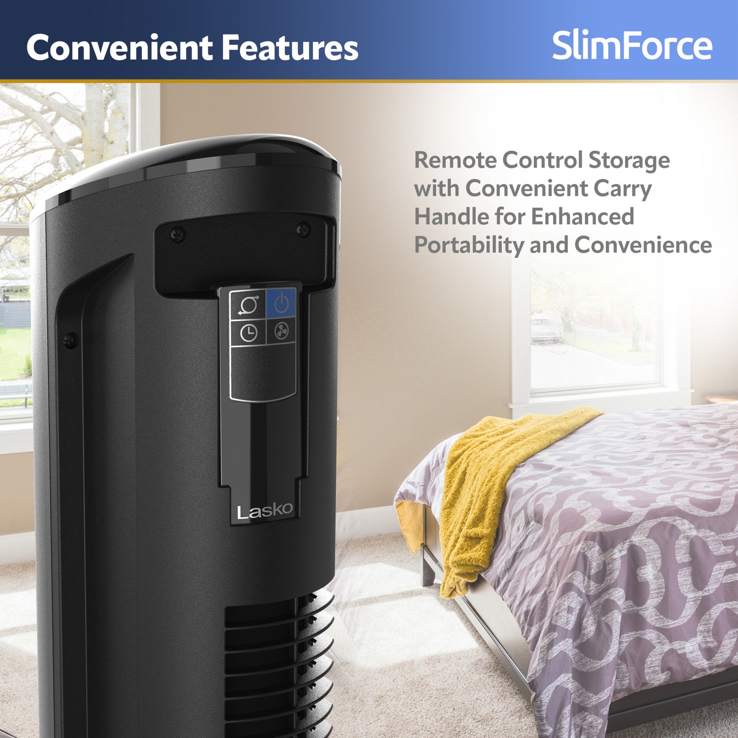 Lasko T42215 SlimForce 42" 4-Speed Oscillating Tower Fan with Remote Control, Black