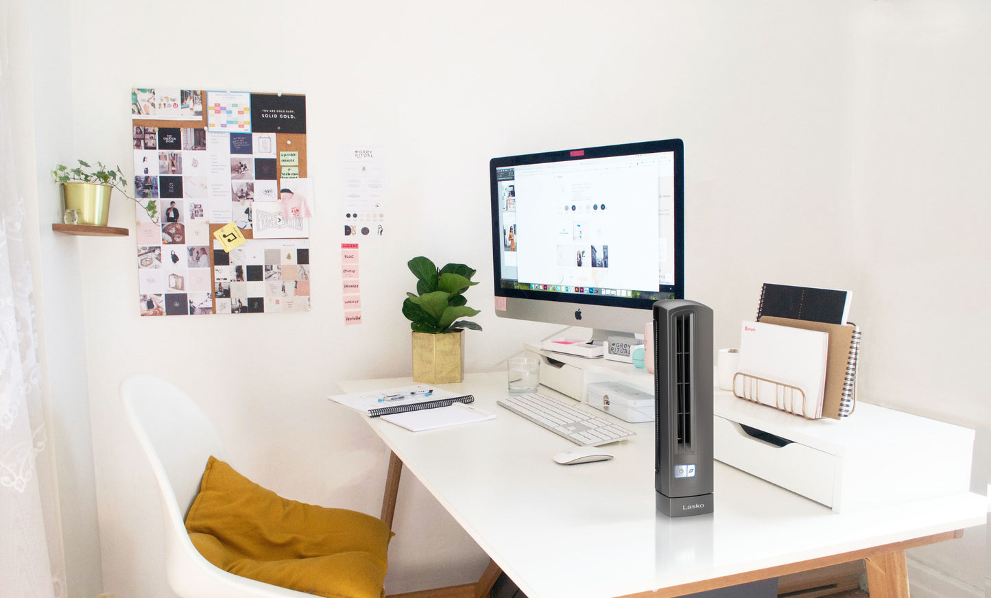 Lasko 14" Air Stick Desk Ultra-Slim Oscillating 2-Speed Table Fan, 4000, Gray